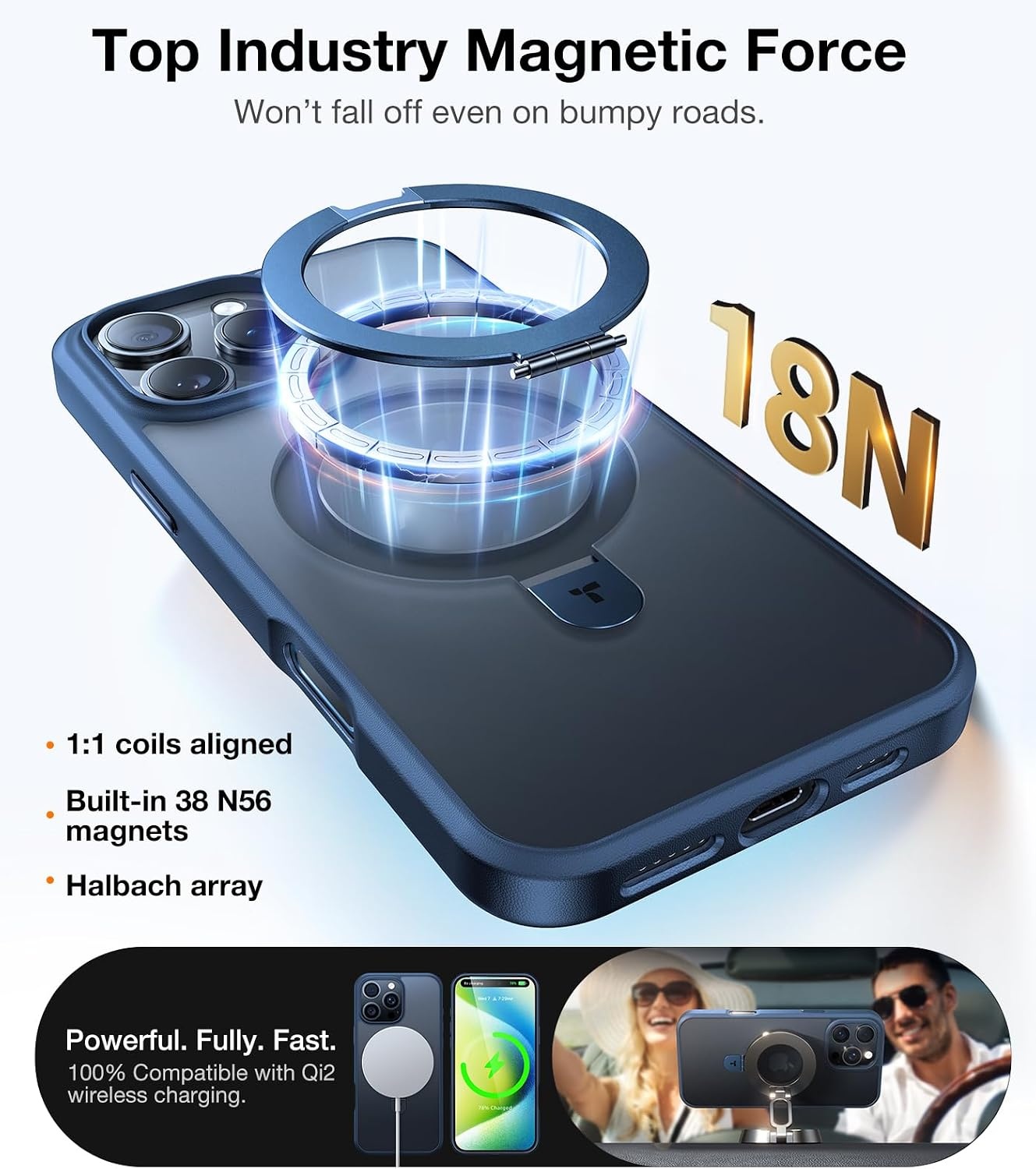 image:imageTORRAS Ultra Magnetic Ostand for iPhone 15 Pro Case Fit for MagSafe Sturdy Stand amp Ring Holder MilGrade Shockproof AntiYellow AntiScratch Slim Protective Kickstand Case Crystal Clear 61 inchNavy Blue