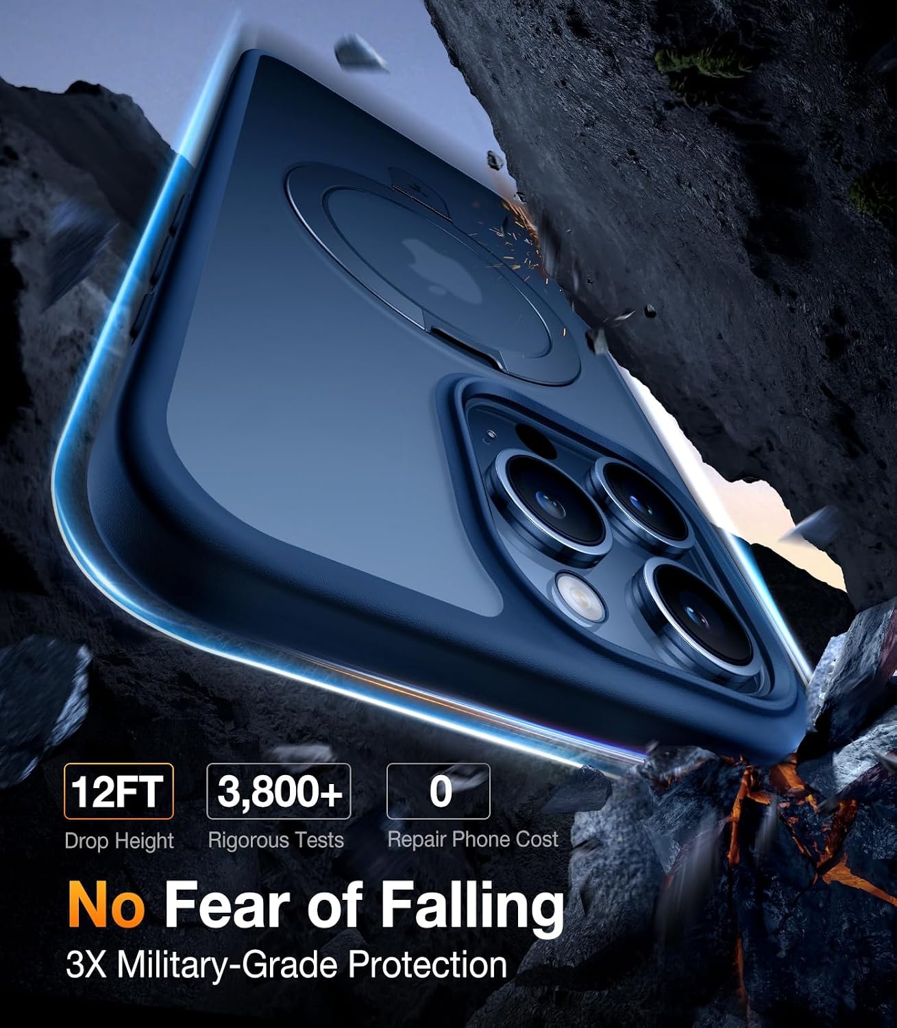 image:imageTORRAS Ultra Magnetic Ostand for iPhone 15 Pro Case Fit for MagSafe Sturdy Stand amp Ring Holder MilGrade Shockproof AntiYellow AntiScratch Slim Protective Kickstand Case Crystal Clear 61 inchNavy Blue