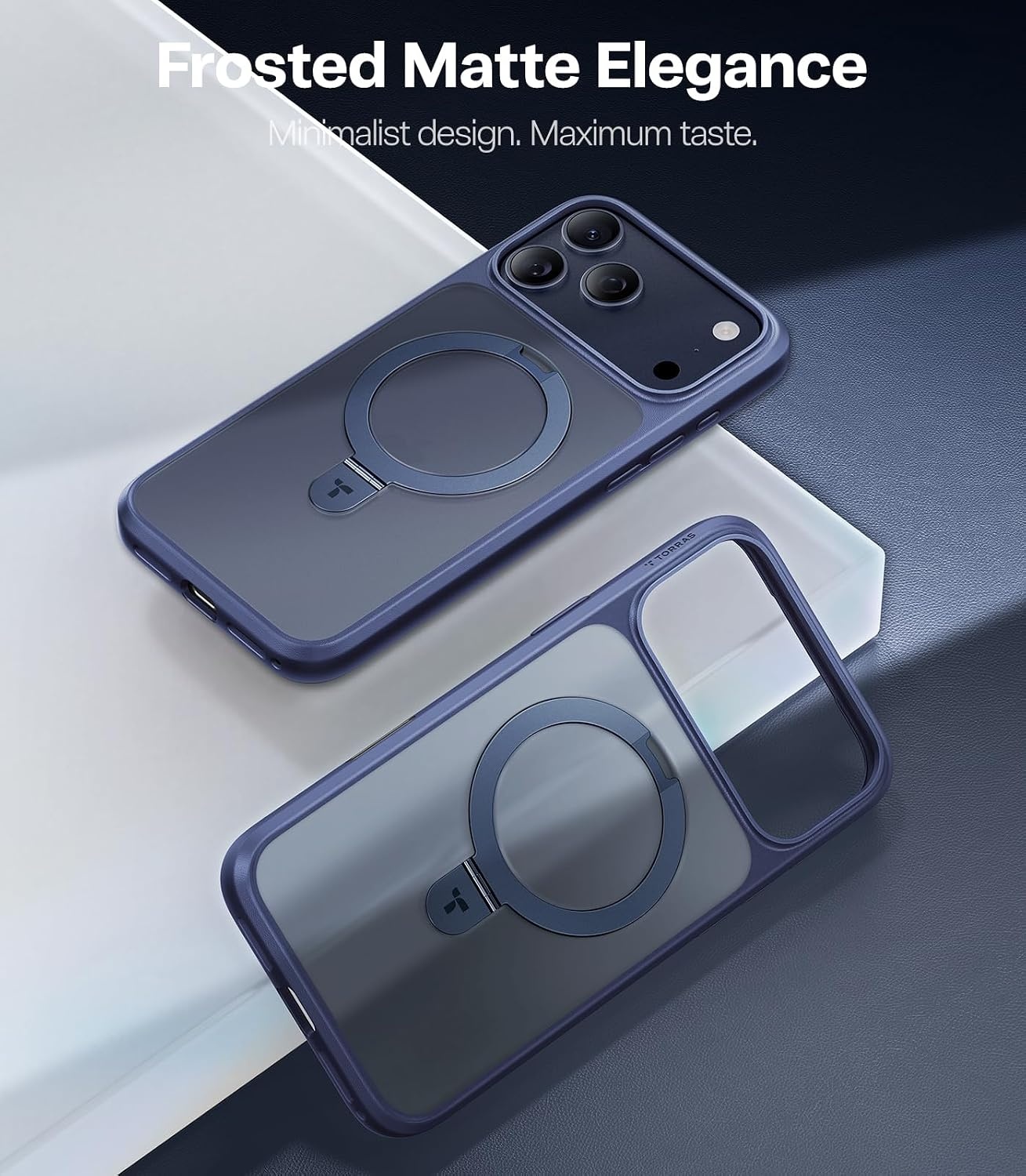 image:imageTORRAS Ultra Magnetic Ostand for iPhone 15 Pro Case Fit for MagSafe Sturdy Stand amp Ring Holder MilGrade Shockproof AntiYellow AntiScratch Slim Protective Kickstand Case Crystal Clear 61 inchDeep Blue