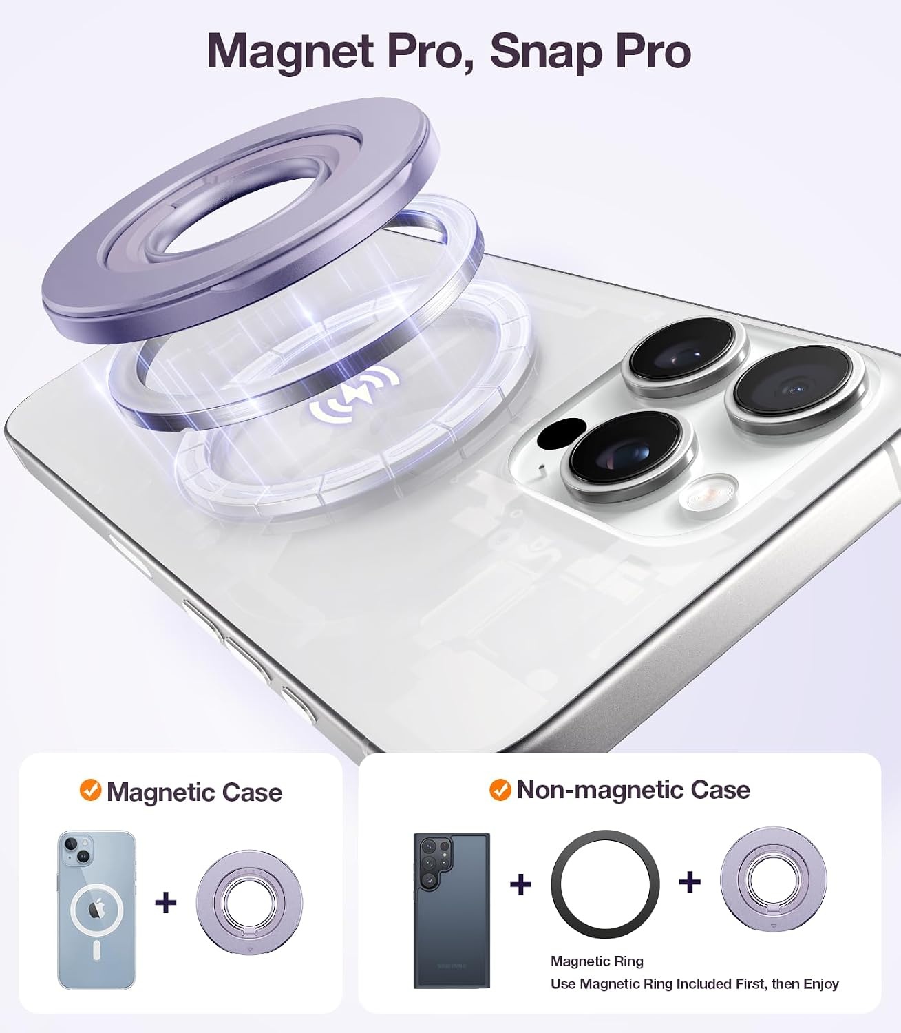 image:imageTORRAS Upgrade Gen20 DualRing Fit for MagSafe Phone Grip Ring Holder Kickstand Magnetic Compatible with MagSafe Accessories for iPhone 17161514131211 Samsung Google Android Desert GoldPurple