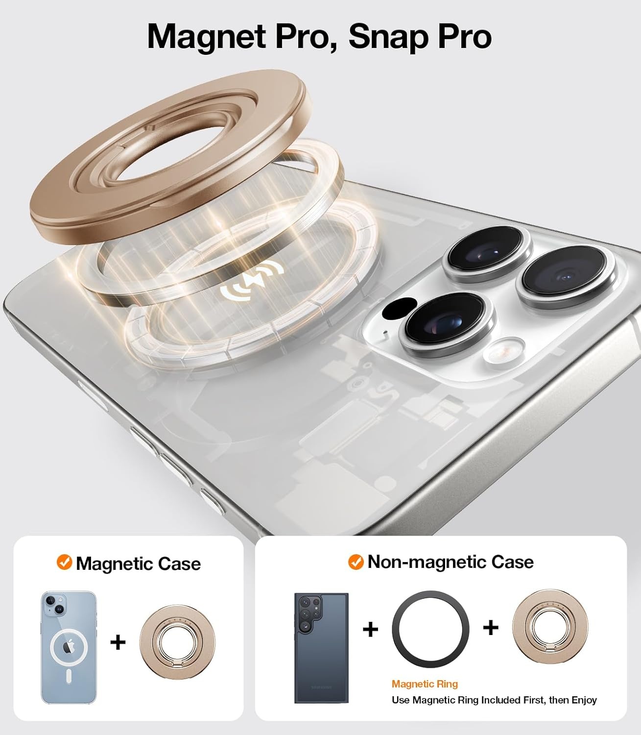 image:imageTORRAS Upgrade Gen20 DualRing Fit for MagSafe Phone Grip Ring Holder Kickstand Magnetic Compatible with MagSafe Accessories for iPhone 17161514131211 Samsung Google Android Desert GoldGold