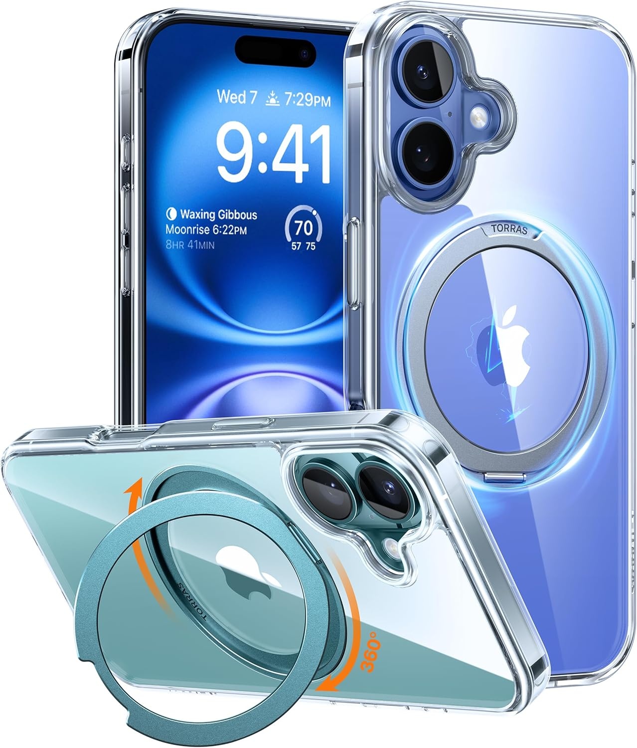 image:imageTORRAS Upgraded 360 Rotatable Magnetic Ring for iPhone 15 Pro Max Case Fit for MagSafe with Stand Ring Holder 16FT MilGrade Shockproof Translucent for iPhone 15 Pro Max Phone Case Ostand BlackCrystal Clear