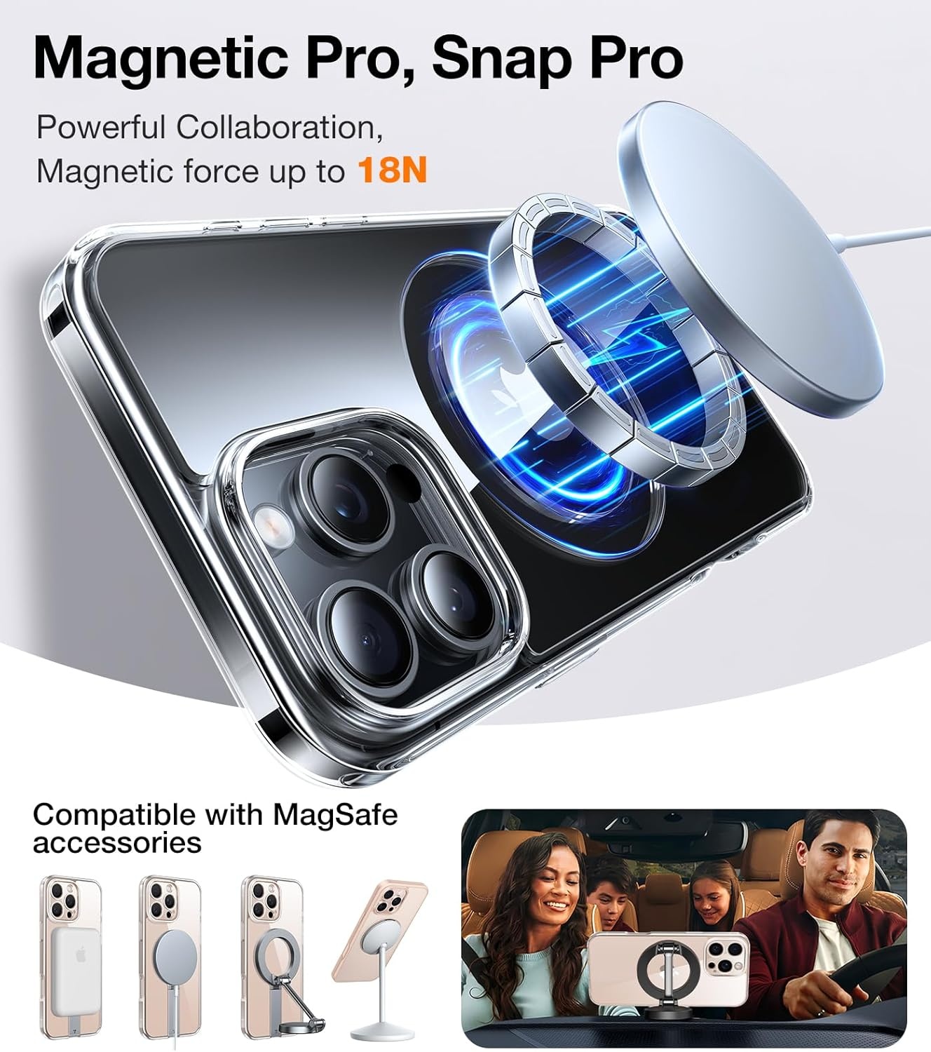image:imageTORRAS Upgraded 360 Rotatable Magnetic Ring for iPhone 15 Pro Max Case Fit for MagSafe with Stand Ring Holder 16FT MilGrade Shockproof Translucent for iPhone 15 Pro Max Phone Case Ostand BlackClear