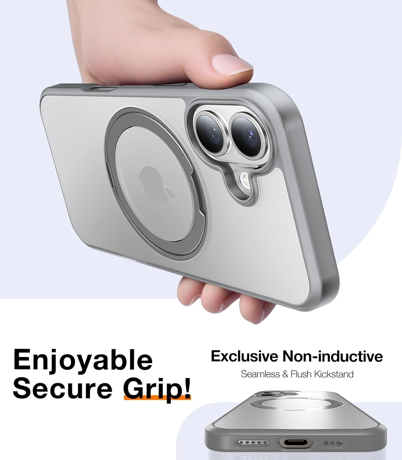 image:imageTORRAS Upgraded 360 Rotatable Magnetic Ring for iPhone 15 Pro Max Case Fit for MagSafe with Stand Ring Holder 16FT MilGrade Shockproof Translucent for iPhone 15 Pro Max Phone Case Ostand BlackGray