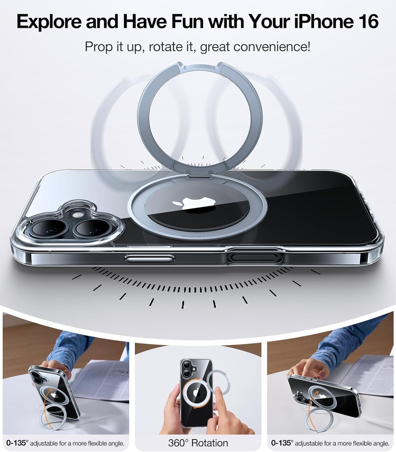 image:imageTORRAS Upgraded 360 Rotatable Magnetic Ring for iPhone 15 Pro Max Case Fit for MagSafe with Stand Ring Holder 16FT MilGrade Shockproof Translucent for iPhone 15 Pro Max Phone Case Ostand BlackCrystal Clear