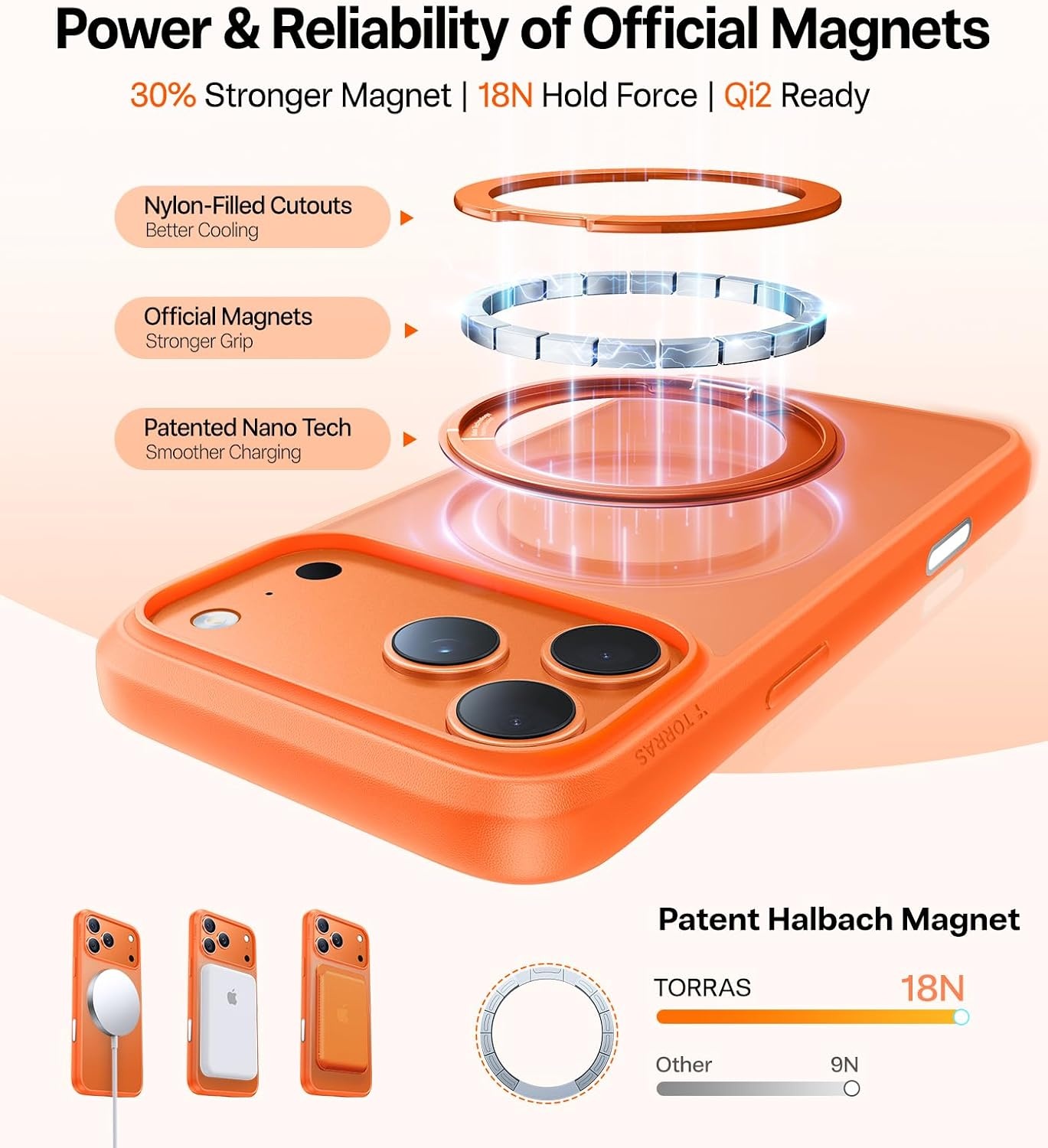 image:imageTORRAS Upgraded 360 Rotatable Magnetic Ring for iPhone 15 Pro Max Case Fit for MagSafe with Stand Ring Holder 16FT MilGrade Shockproof Translucent for iPhone 15 Pro Max Phone Case Ostand BlackNeon Orange