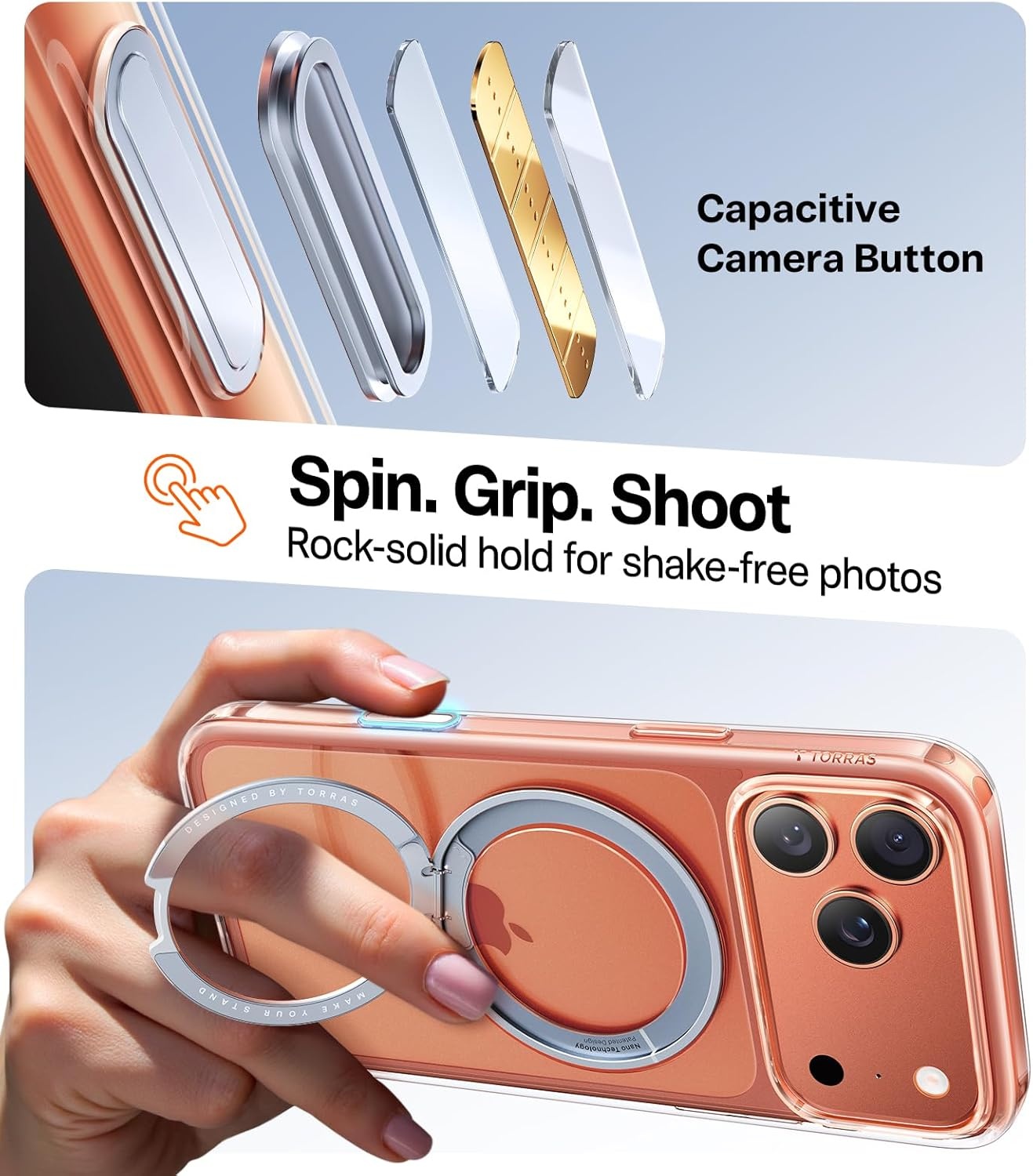 image:imageTORRAS Upgraded 360 Rotatable Magnetic Ring for iPhone 15 Pro Max Case Fit for MagSafe with Stand Ring Holder 16FT MilGrade Shockproof Translucent for iPhone 15 Pro Max Phone Case Ostand BlackCrystal Clear