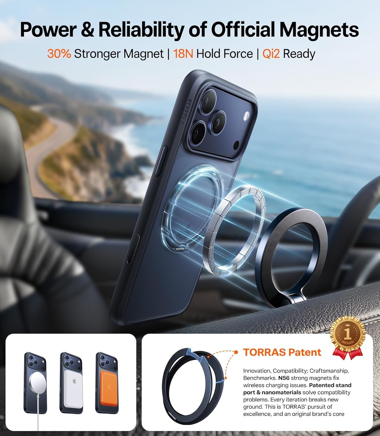 image:imageTORRAS Upgraded 360 Rotatable Magnetic Ring for iPhone 16 Pro Max Case Fit for MagSafe with Stand Ring Holder 16FT MilGrade Shockproof Translucent for iPhone 16 Pro Max Phone Case Ostand BlackBlack