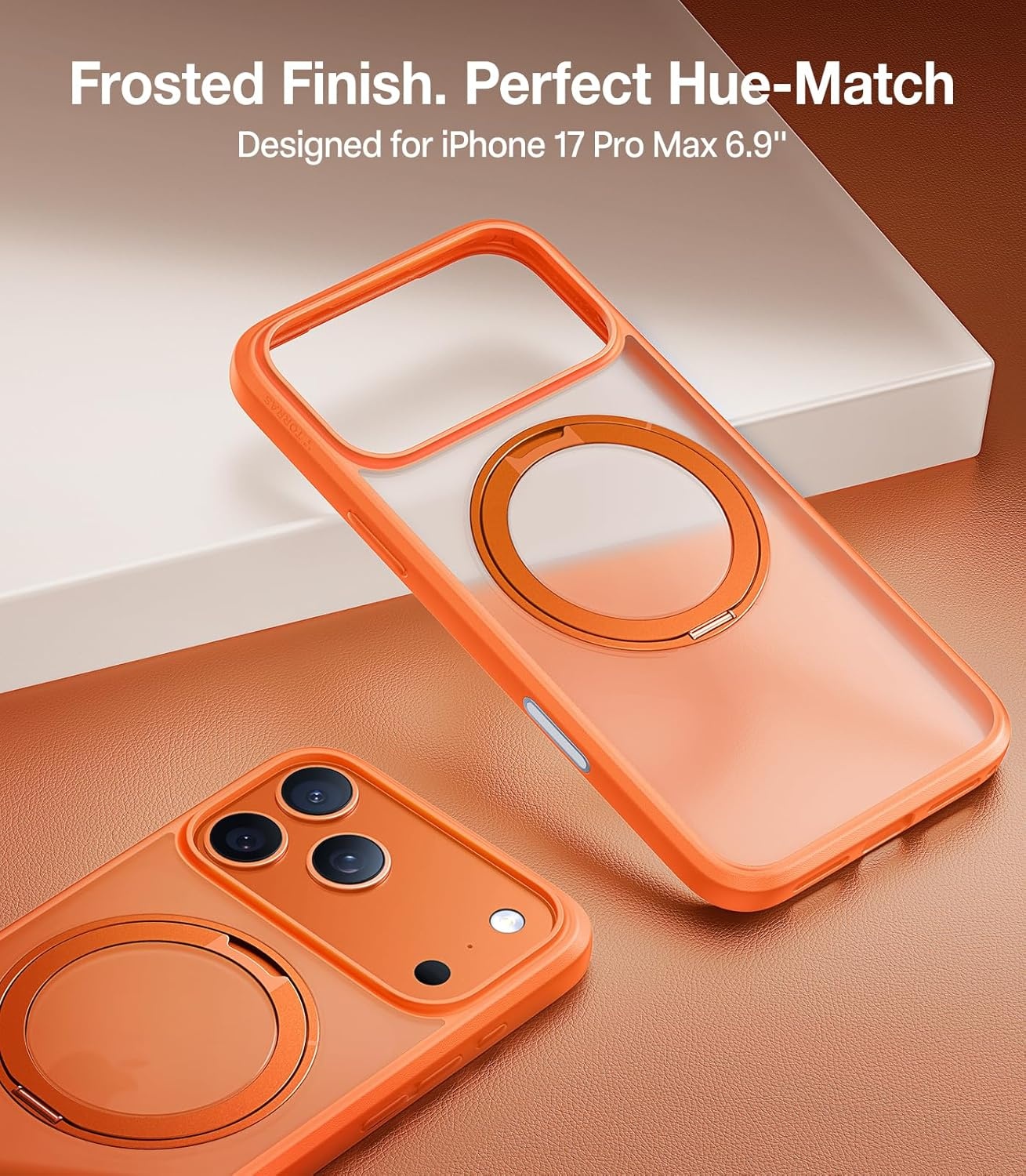 image:imageTORRAS Upgraded 360 Rotatable Magnetic Ring for iPhone 16 Pro Max Case Fit for MagSafe with Stand Ring Holder 16FT MilGrade Shockproof Translucent for iPhone 16 Pro Max Phone Case Ostand BlackNeon Orange