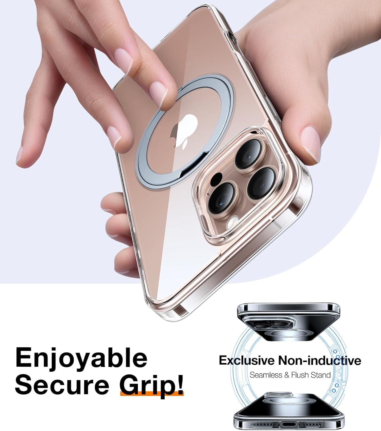 image:imageTORRAS Upgraded 360 Rotatable Magnetic Ring for iPhone 16 Pro Max Case Fit for MagSafe with Stand Ring Holder 16FT MilGrade Shockproof Translucent for iPhone 16 Pro Max Phone Case Ostand BlackClear