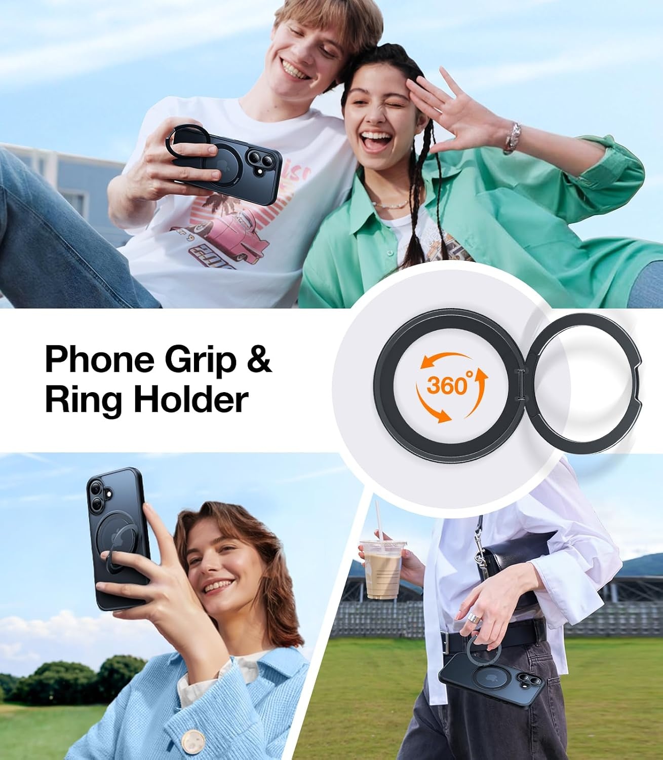 image:imageTORRAS Upgraded 360 Rotatable Magnetic Ring for iPhone 16 Pro Max Case Fit for MagSafe with Stand Ring Holder 16FT MilGrade Shockproof Translucent for iPhone 16 Pro Max Phone Case Ostand BlackBlack