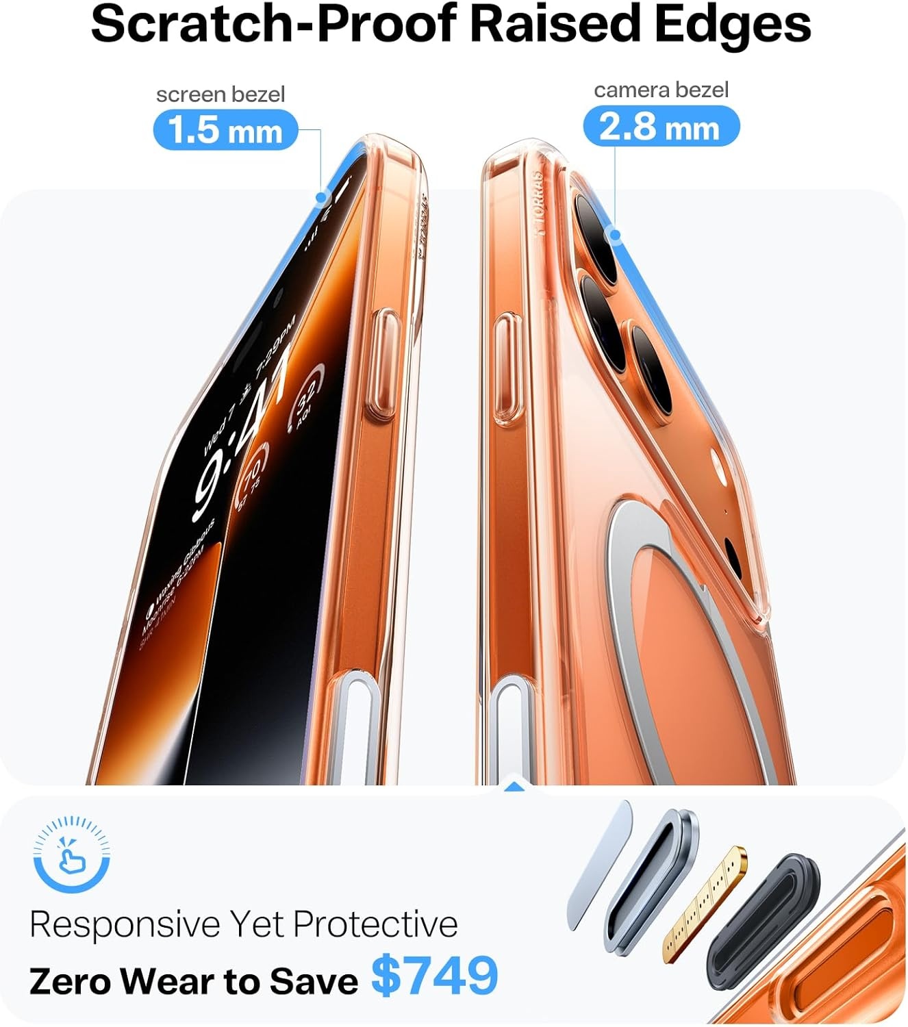 image:imageTORRAS Upgraded 360 Spin Magnetic Stand for iPhone 16 Pro Case Fit for MagSafe Builtin Kickstand Camera Control MilGrade Protective Soft Edge Translucent Case for iPhone 16 Pro Black 63Clear