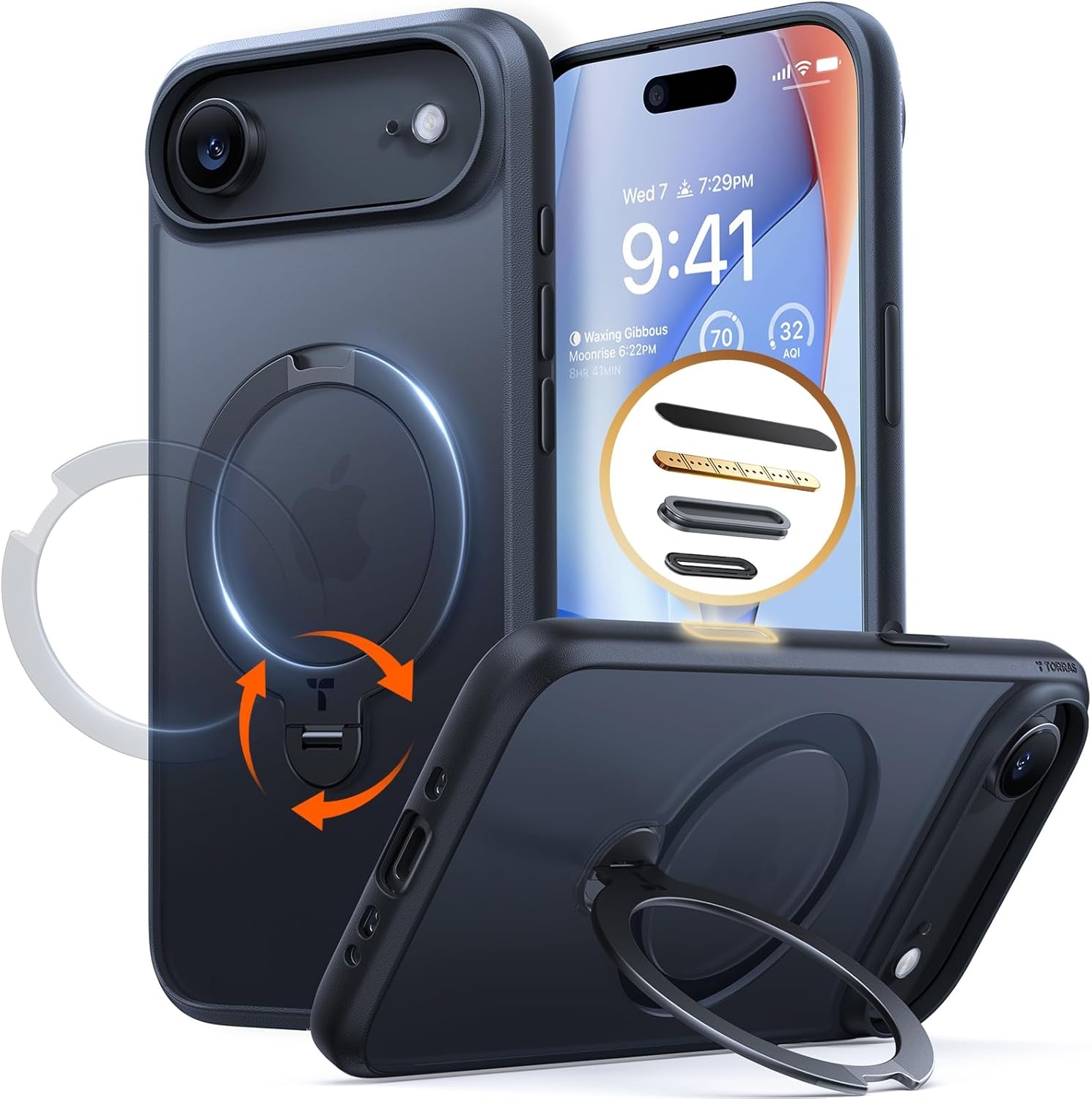 image:imageTORRAS Upgraded 360 Spin Magnetic Stand for iPhone 16 Pro Case Fit for MagSafe Builtin Kickstand Camera Control MilGrade Protective Soft Edge Translucent Case for iPhone 16 Pro Black 63Black