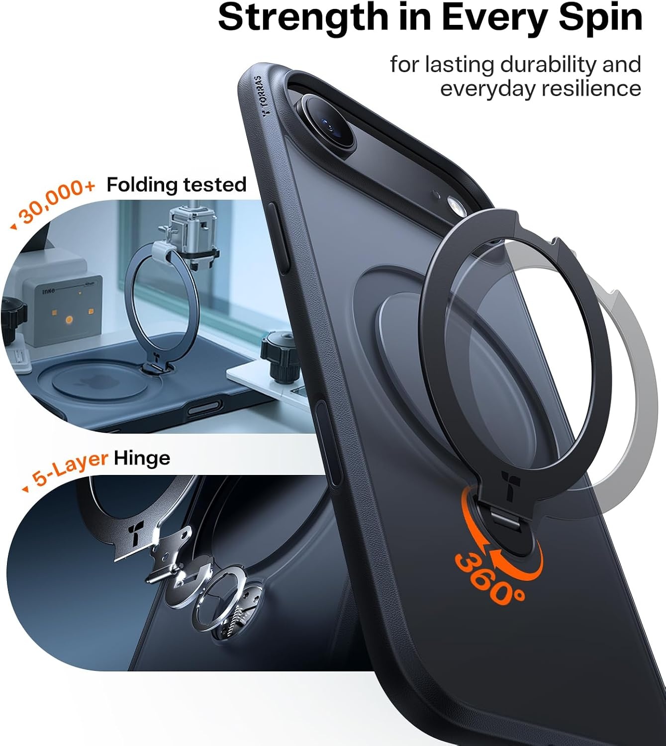 image:imageTORRAS Upgraded 360 Spin Magnetic Stand for iPhone 16 Pro Case Fit for MagSafe Builtin Kickstand Camera Control MilGrade Protective Soft Edge Translucent Case for iPhone 16 Pro Black 63Black