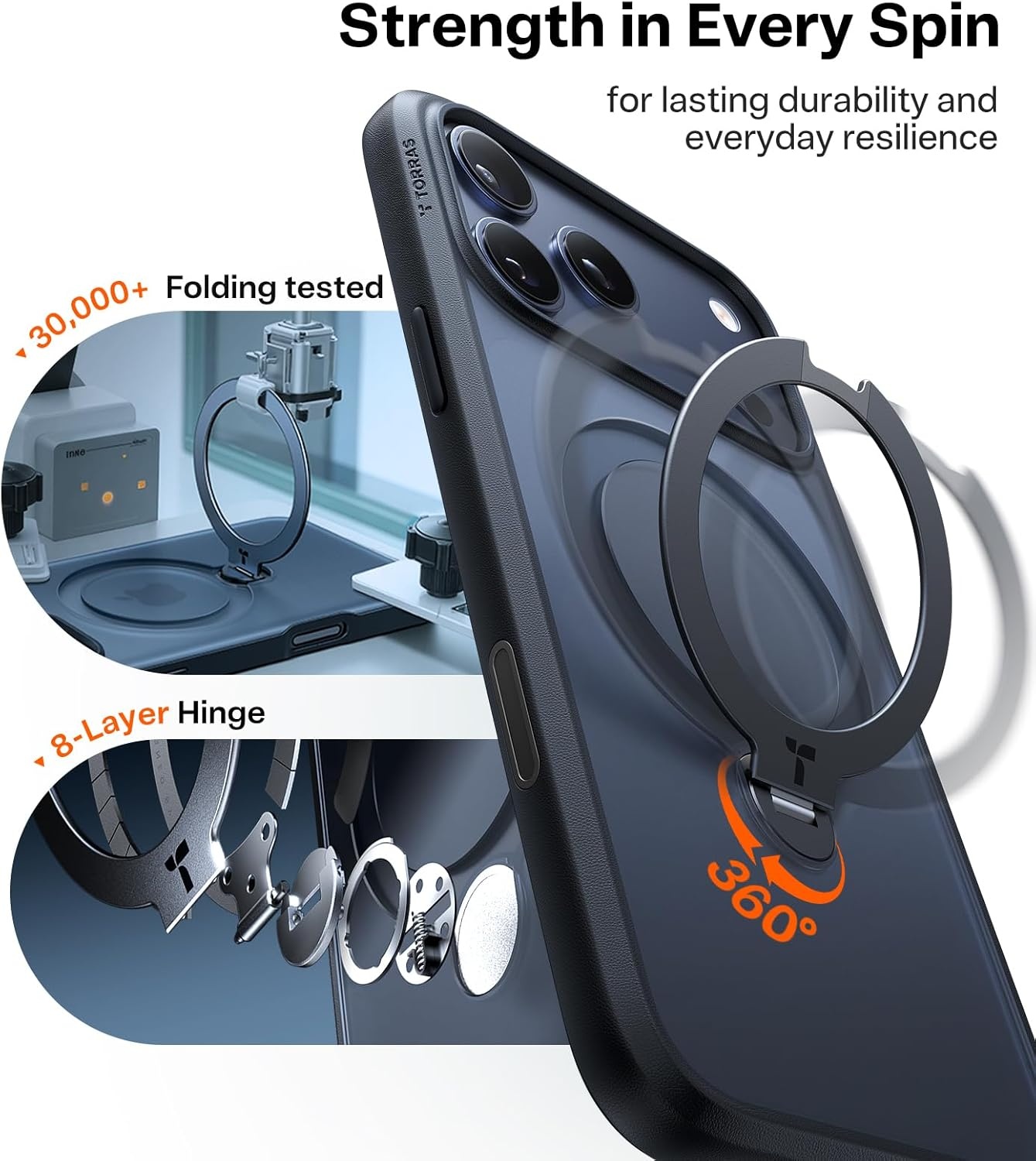 image:imageTORRAS Upgraded 360 Spin Magnetic Stand for iPhone 16 Pro Case Fit for MagSafe Builtin Kickstand Camera Control MilGrade Protective Soft Edge Translucent Case for iPhone 16 Pro Black 63Black