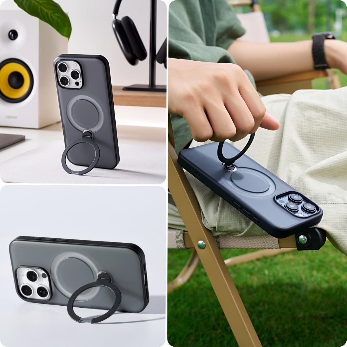 image:imageTORRAS Upgraded 360 Spin Magnetic Stand for iPhone 16 Pro Case Fit for MagSafe Builtin Kickstand Camera Control MilGrade Protective Soft Edge Translucent Case for iPhone 16 Pro Black 63Black