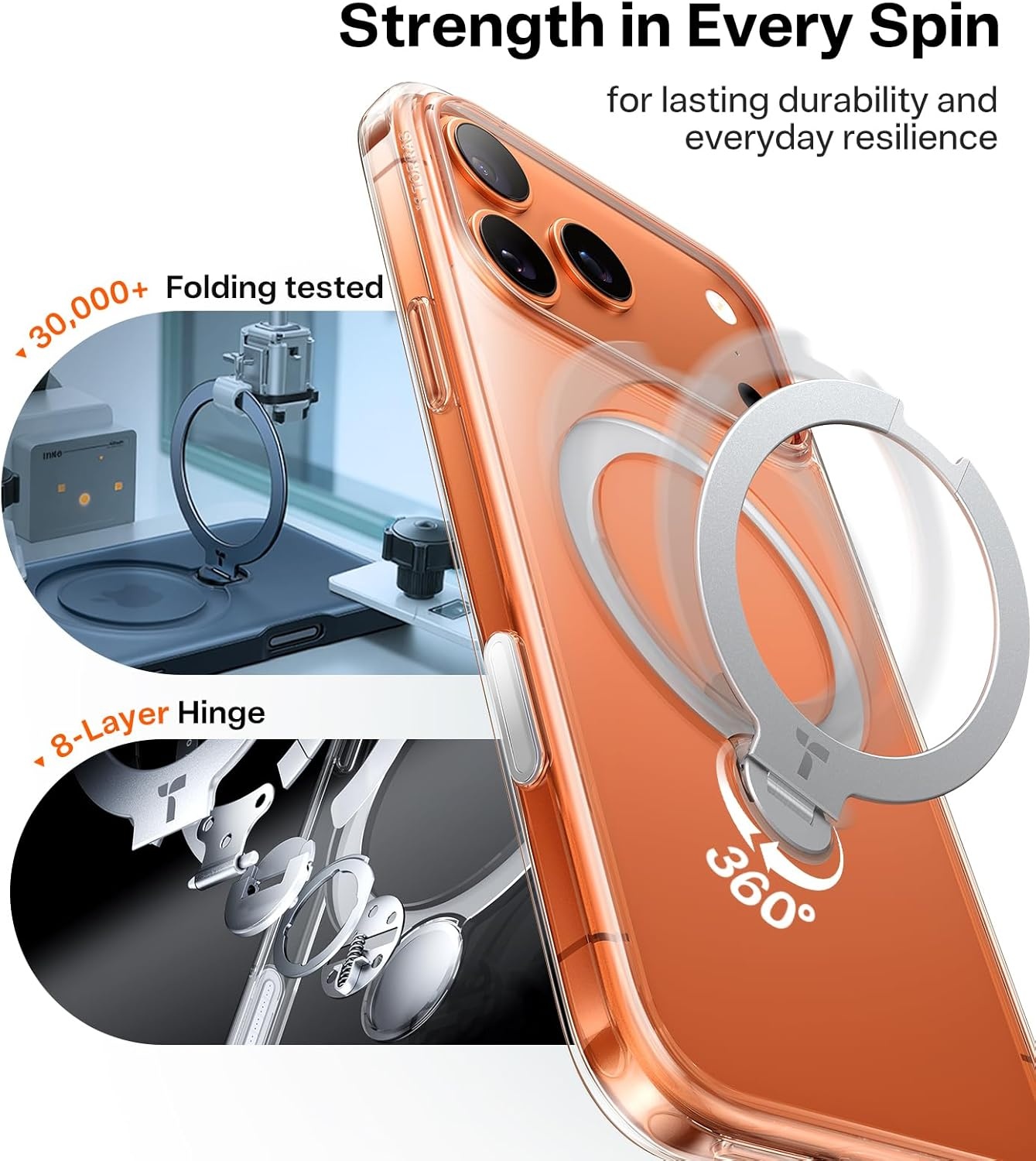 image:imageTORRAS Upgraded 360 Spin Magnetic Stand for iPhone 16 Pro Case Fit for MagSafe Builtin Kickstand Camera Control MilGrade Protective Soft Edge Translucent Case for iPhone 16 Pro Black 63Clear