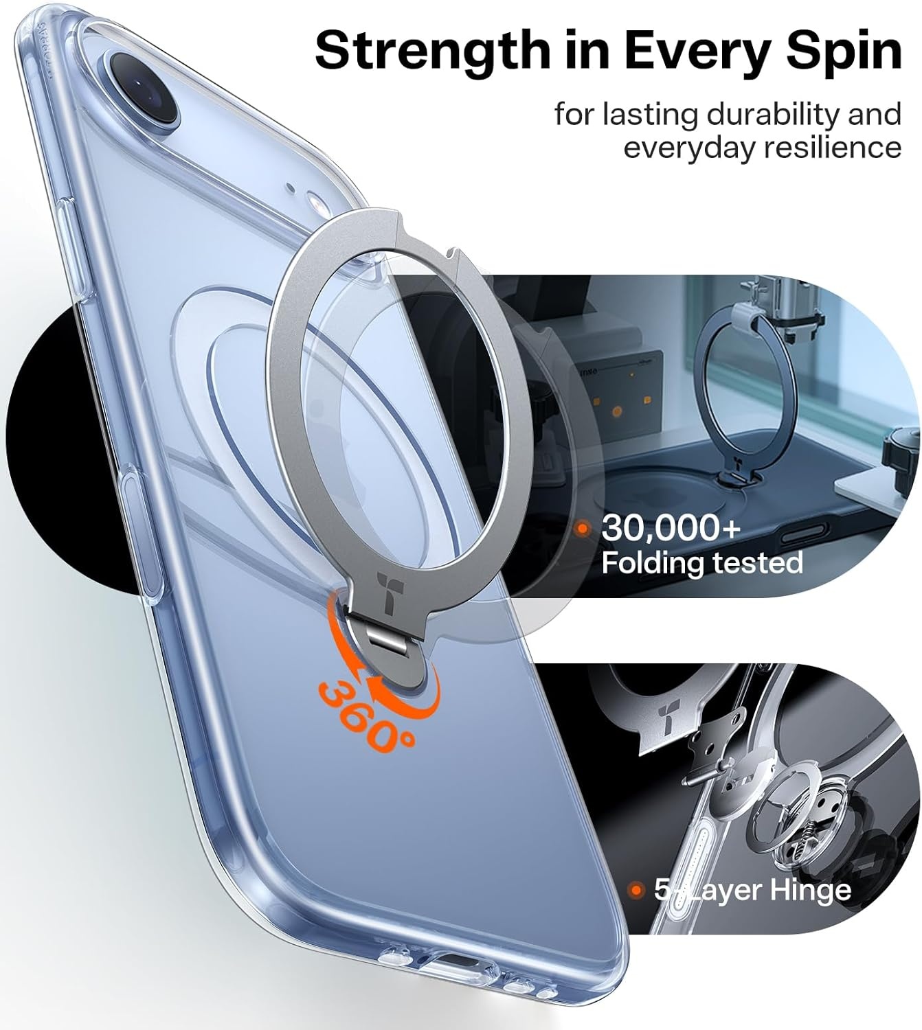 image:imageTORRAS Upgraded 360 Spin Magnetic Stand for iPhone 16 Pro Case Fit for MagSafe Builtin Kickstand Camera Control MilGrade Protective Soft Edge Translucent Case for iPhone 16 Pro Black 63Clear