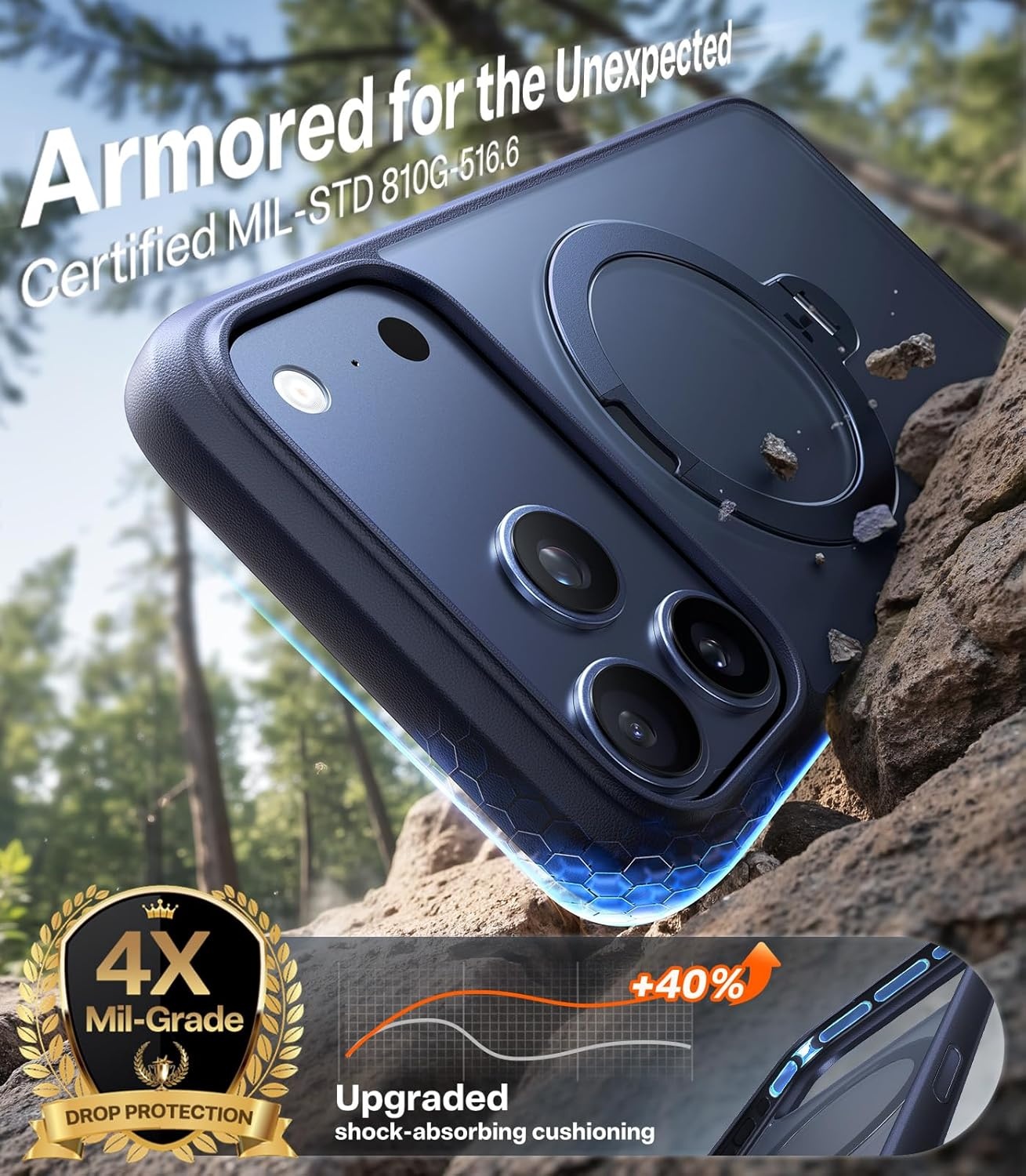 image:imageTORRAS Upgraded 360 Spin Magnetic Stand for iPhone 16 Pro Case Fit for MagSafe Builtin Kickstand Camera Control MilGrade Protective Soft Edge Translucent Case for iPhone 16 Pro Black 63Blue