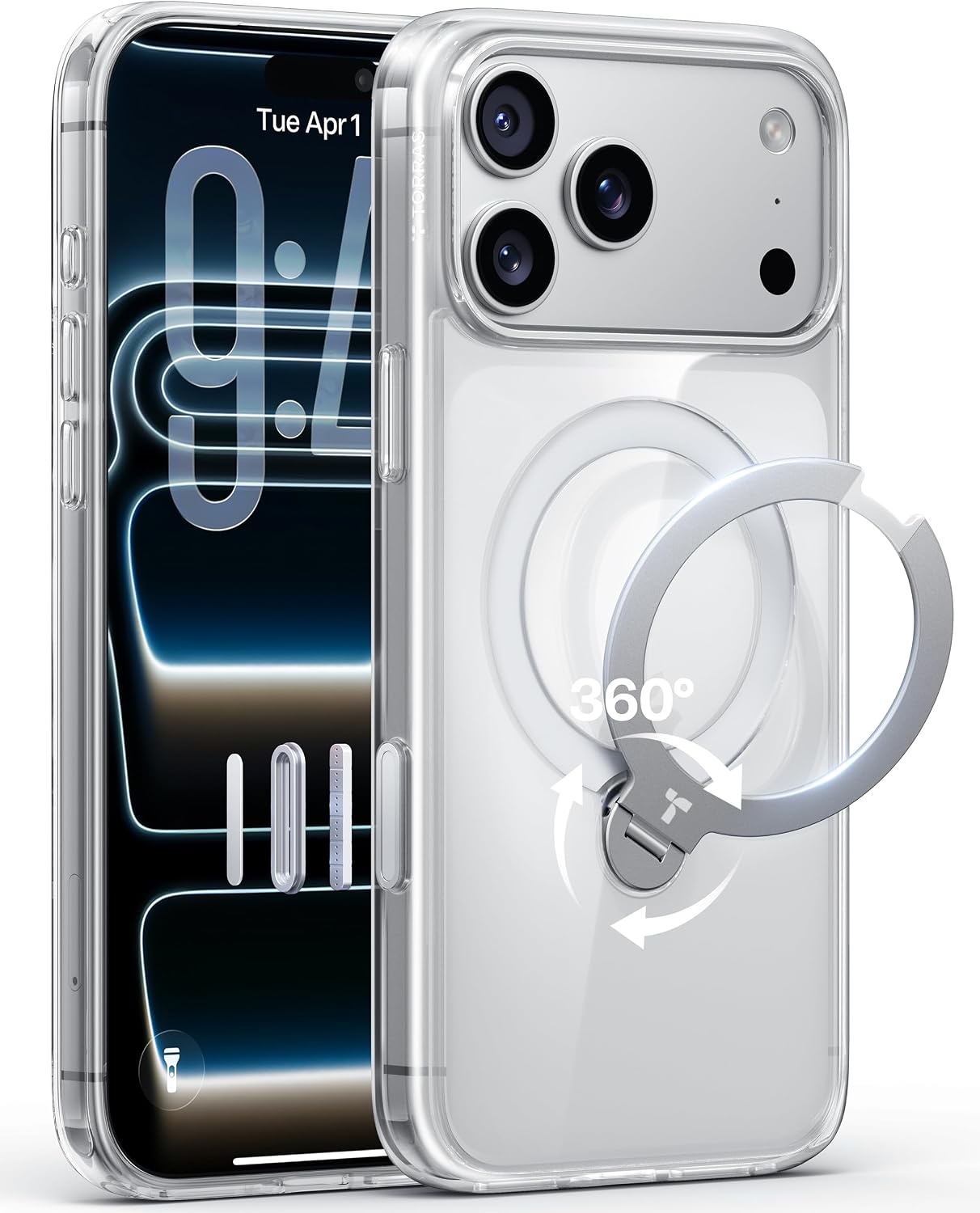 image:imageTORRAS Upgraded 360 Spin Magnetic Stand for iPhone 16 Pro Case Fit for MagSafe Builtin Kickstand Camera Control MilGrade Protective Soft Edge Translucent Case for iPhone 16 Pro Black 63Clear