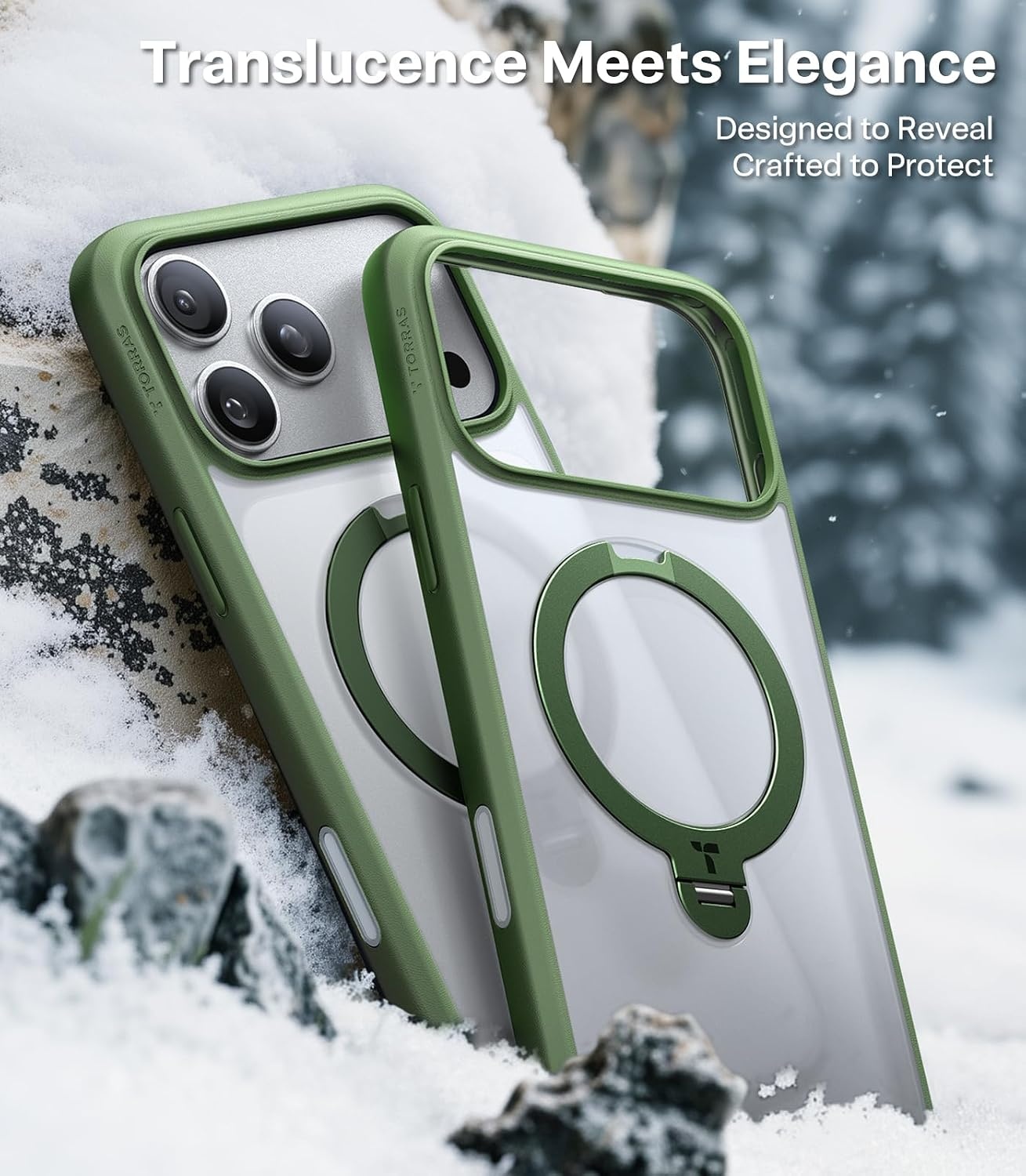 image:imageTORRAS Upgraded 360 Spin Magnetic Stand for iPhone 16 Pro Case Fit for MagSafe Builtin Kickstand Camera Control MilGrade Protective Soft Edge Translucent Case for iPhone 16 Pro Black 63Green