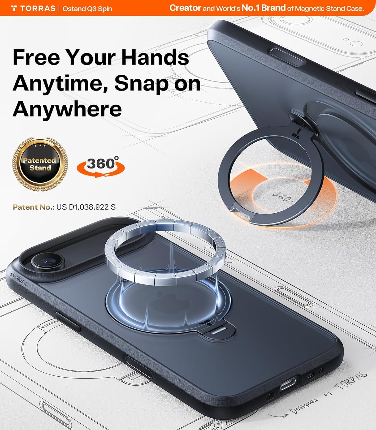 image:imageTORRAS Upgraded 360 Spin Magnetic Stand for iPhone 16 Pro Case Fit for MagSafe Builtin Kickstand Camera Control MilGrade Protective Soft Edge Translucent Case for iPhone 16 Pro Black 63Black
