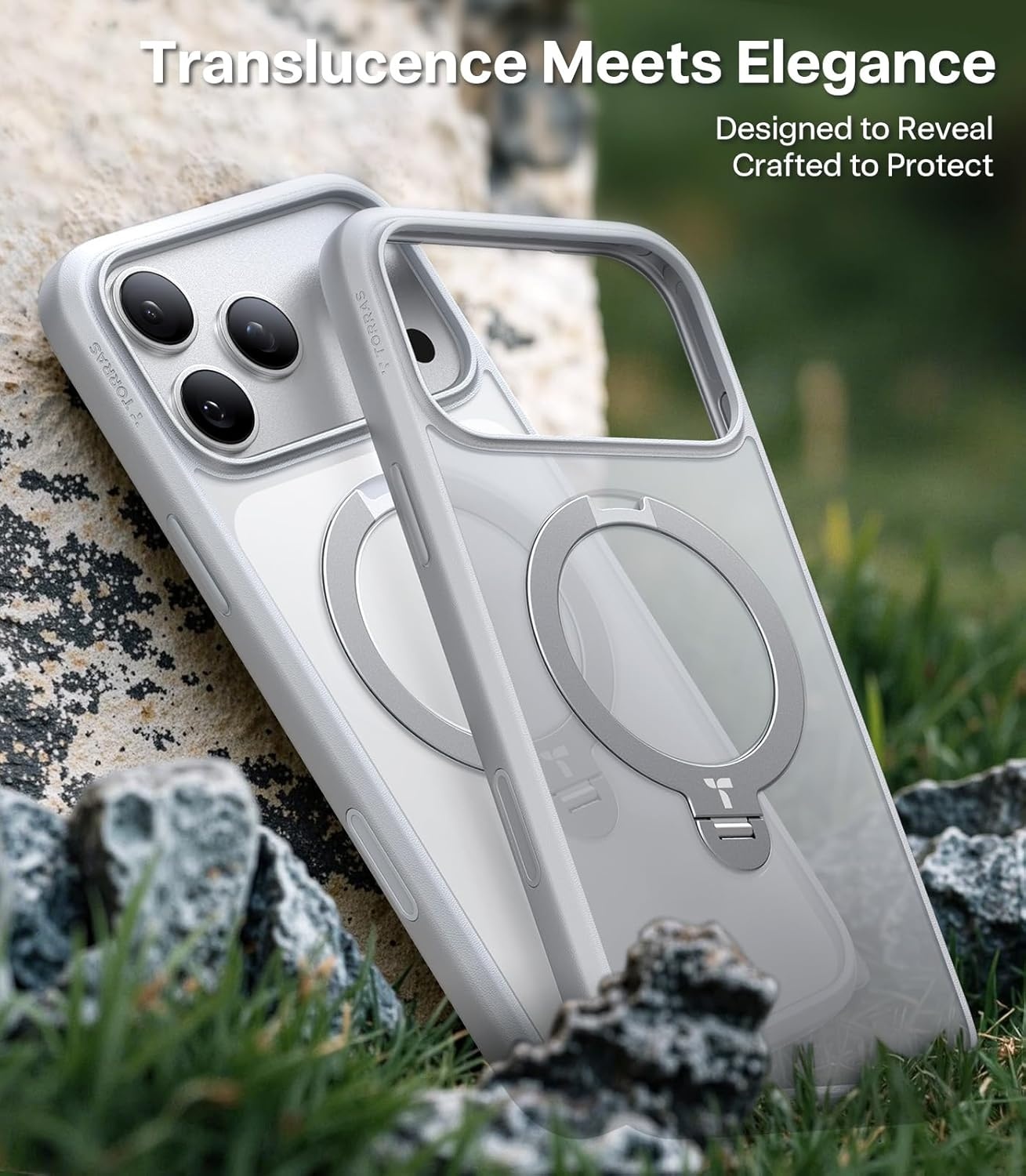 image:imageTORRAS Upgraded 360 Spin Magnetic Stand for iPhone 16 Pro Case Fit for MagSafe Builtin Kickstand Camera Control MilGrade Protective Soft Edge Translucent Case for iPhone 16 Pro Black 63Silver