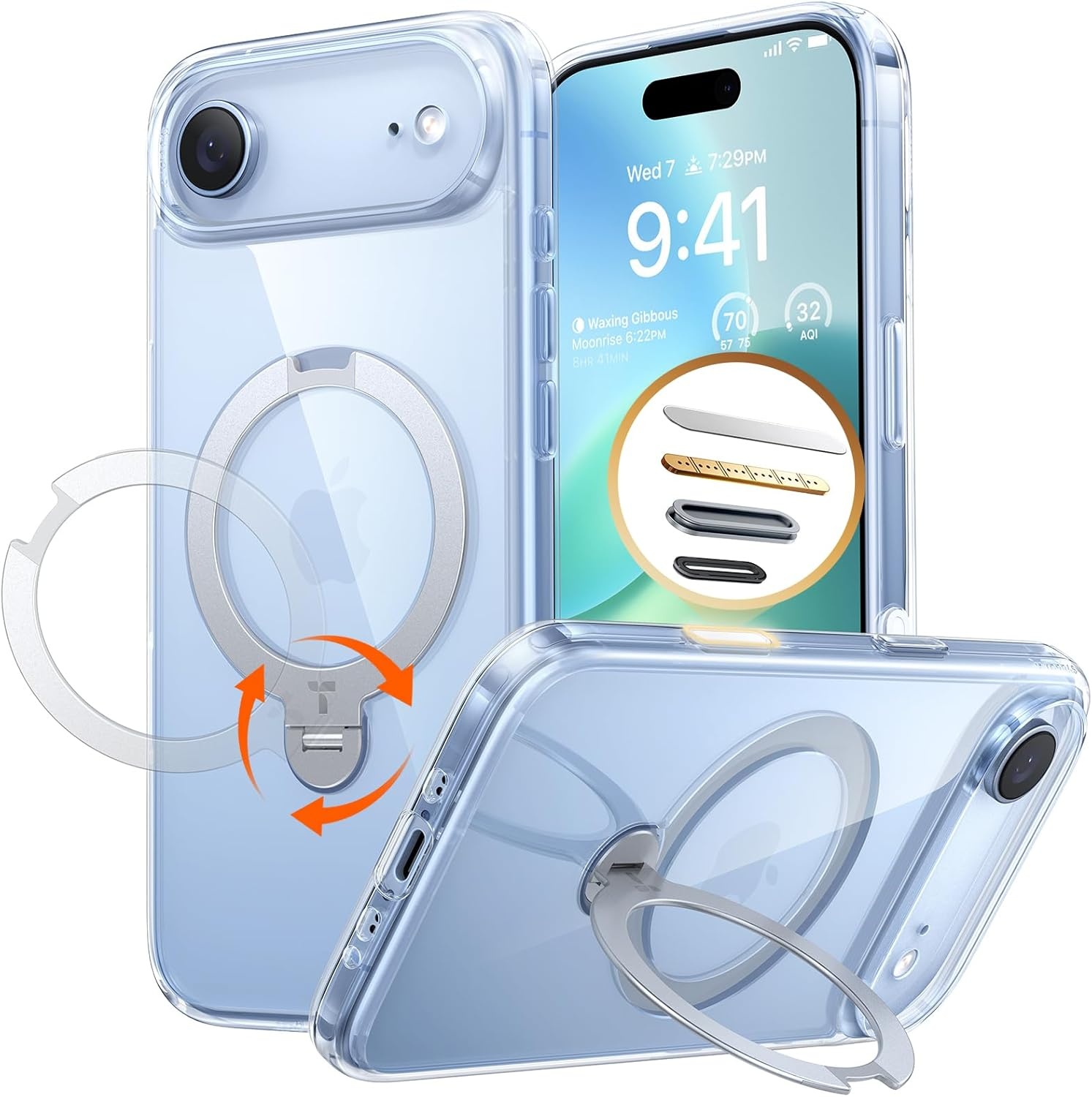 image:imageTORRAS Upgraded 360 Spin Magnetic Stand for iPhone 16 Pro Case Fit for MagSafe Builtin Kickstand Camera Control MilGrade Protective Soft Edge Translucent Case for iPhone 16 Pro Black 63Clear