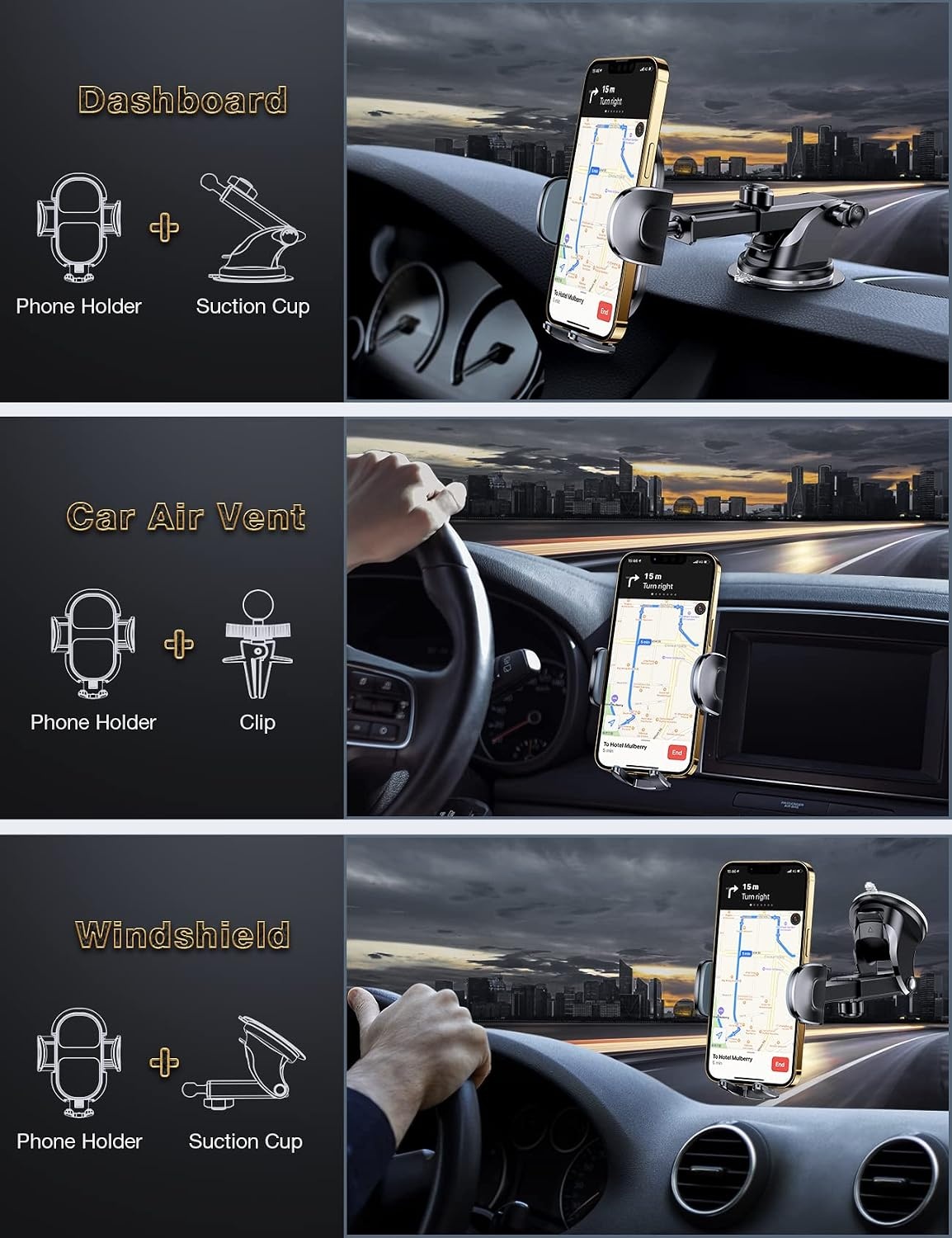 image:imageTORRAS Upgraded Cell Phone Holder for Car Thick Case amp Heavy Phone Friendly 3 in 1 Car Phone Holder Mount Dashboard Air Vent Windshield Fit for iPhone 15 14 13 12 11 Pro Max Samsung Galaxy Ultra