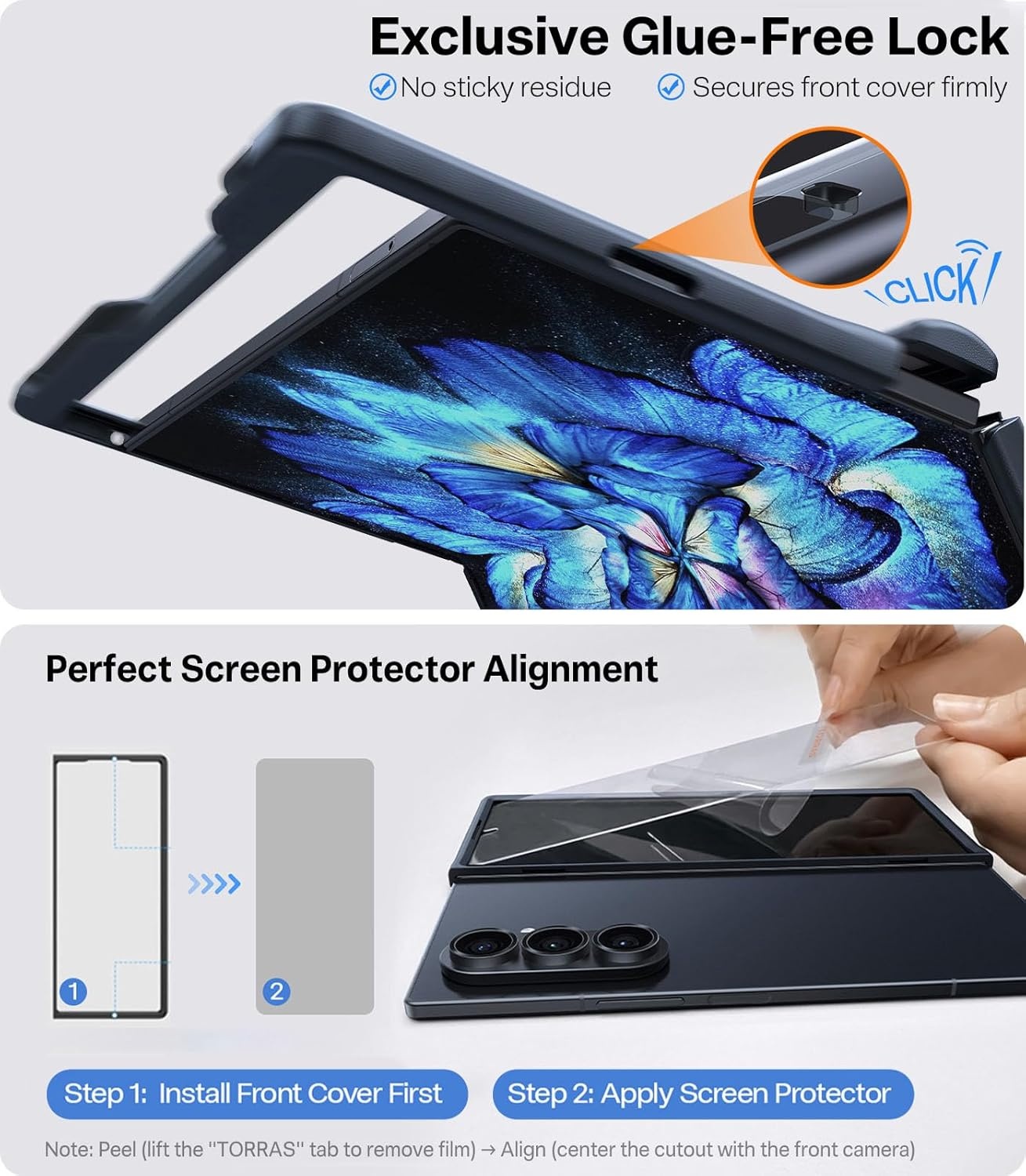 image:imageTORRAS Upgraded Magnetic Shockproof for Samsung Galaxy Z Fold 7 Case with Screen Protector Fit for MagSafe 4X Military Grade Hinge Protection Translucent Slim Case for Samsung Z Fold 7 BlackBlack