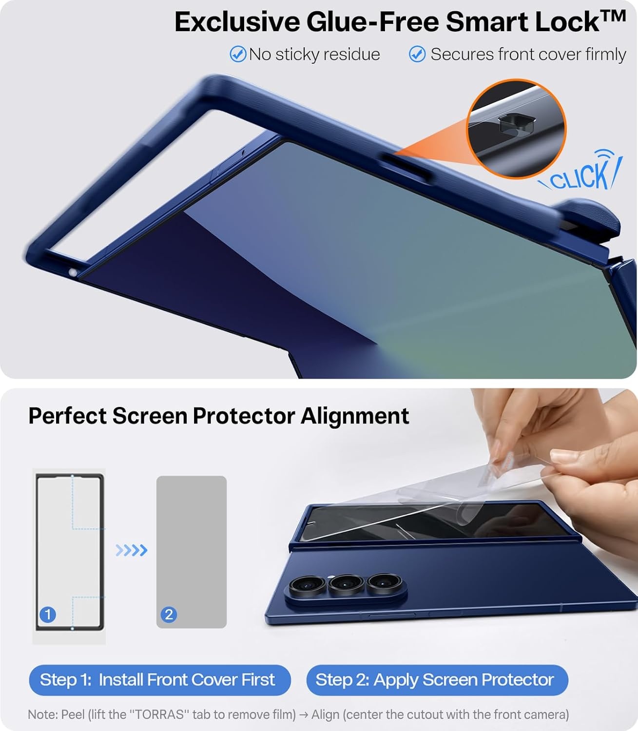 image:imageTORRAS Upgraded Magnetic Shockproof for Samsung Galaxy Z Fold 7 Case with Screen Protector Fit for MagSafe 4X Military Grade Hinge Protection Translucent Slim Case for Samsung Z Fold 7 BlackBlue
