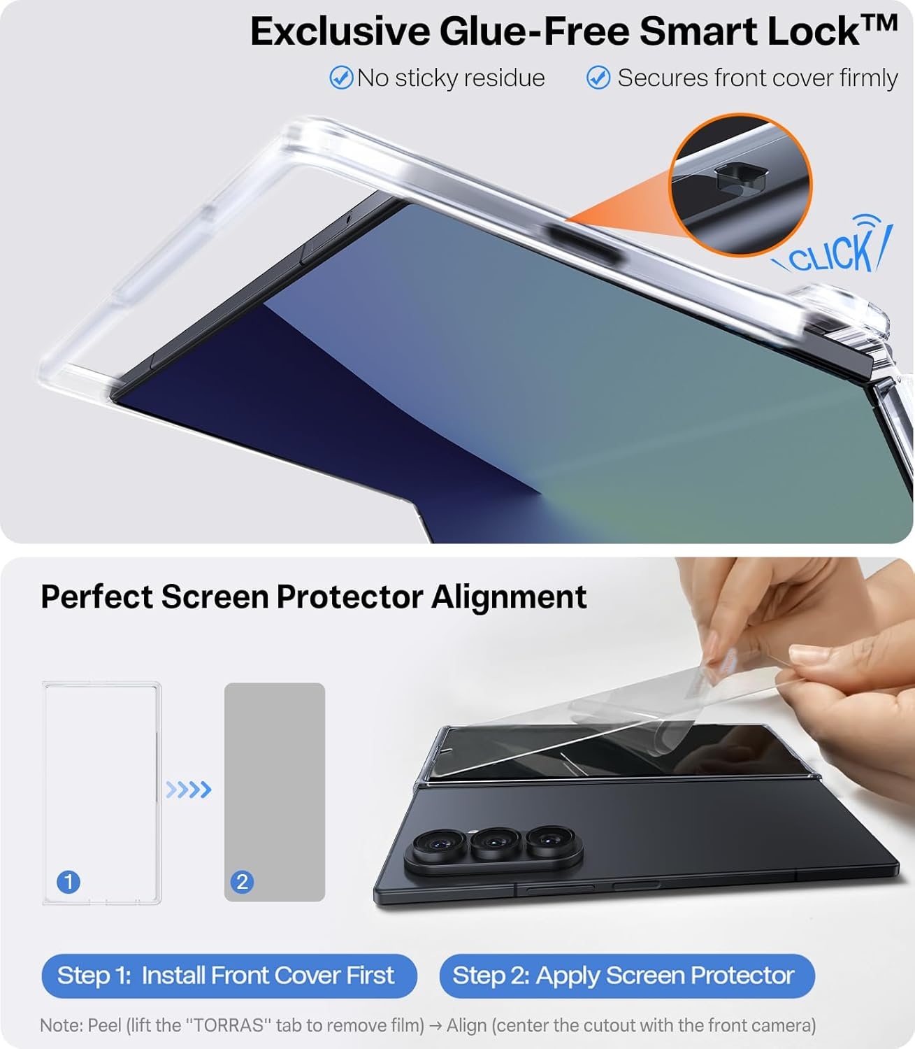 image:imageTORRAS Upgraded Magnetic Shockproof for Samsung Galaxy Z Fold 7 Case with Screen Protector Fit for MagSafe 4X Military Grade Hinge Protection Translucent Slim Case for Samsung Z Fold 7 BlackClear
