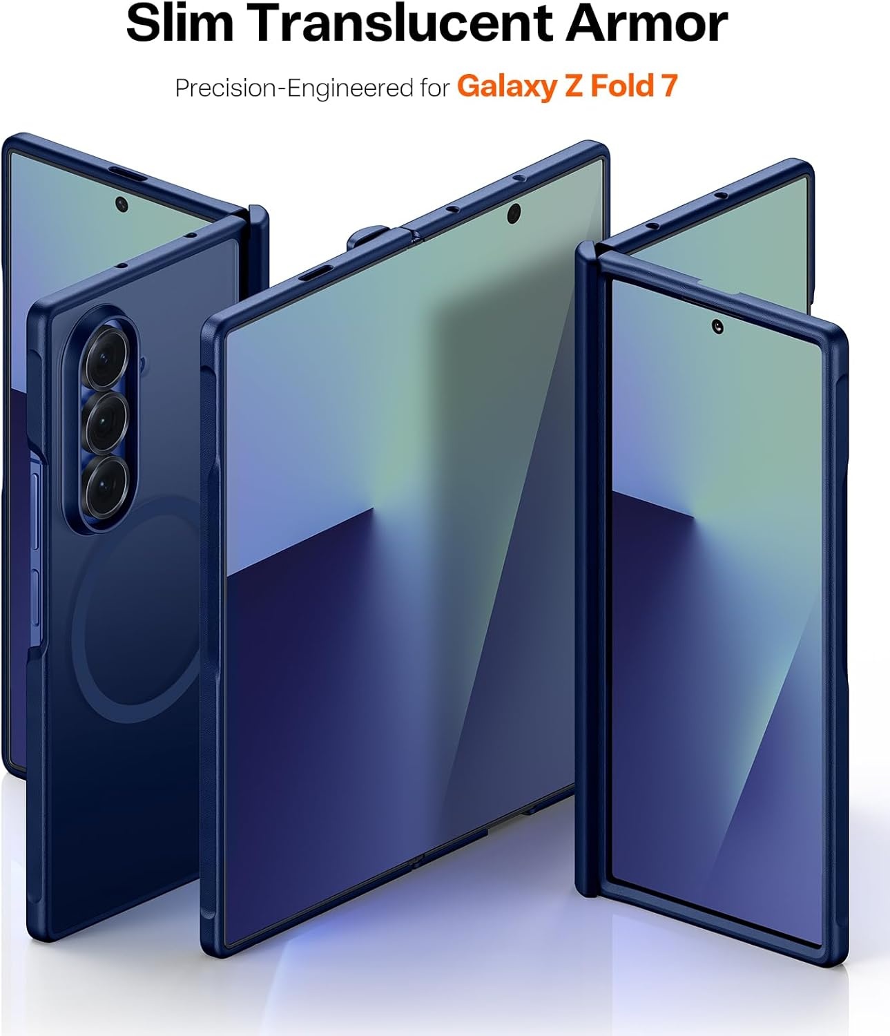 image:imageTORRAS Upgraded Magnetic Shockproof for Samsung Galaxy Z Fold 7 Case with Screen Protector Fit for MagSafe 4X Military Grade Hinge Protection Translucent Slim Case for Samsung Z Fold 7 BlackBlue