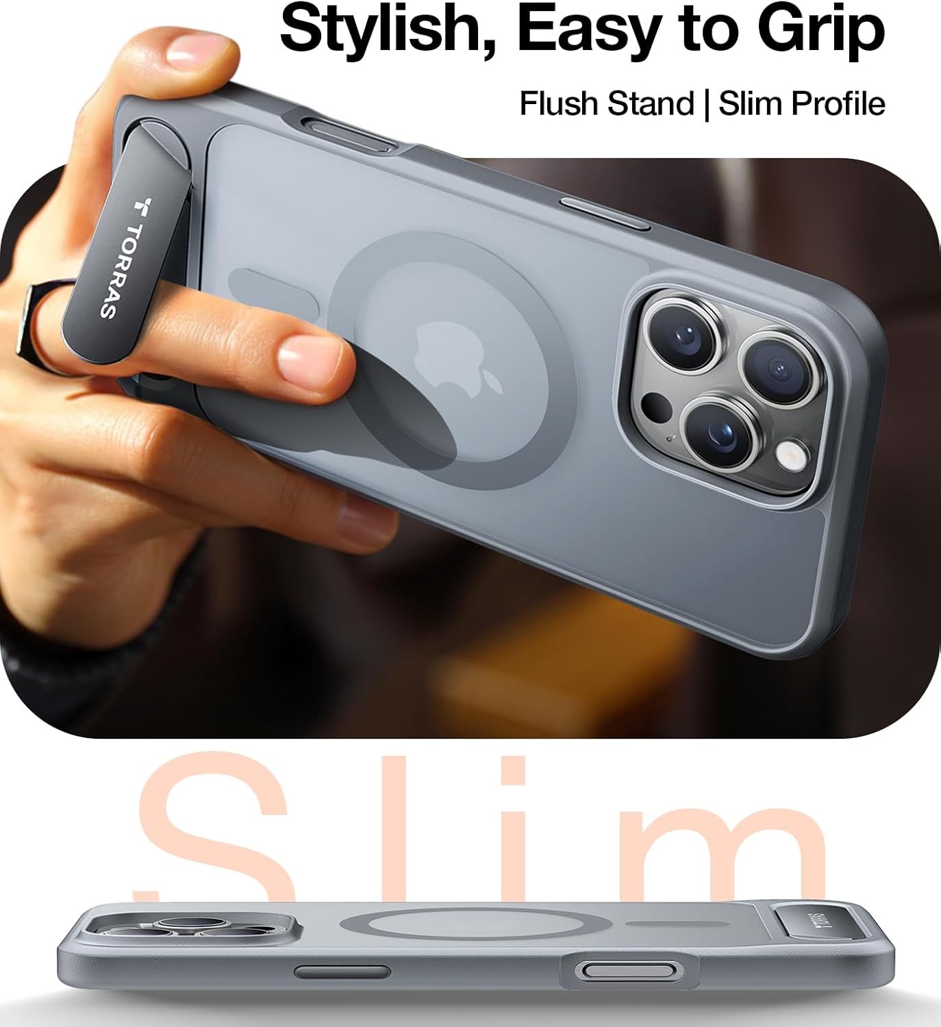 image:imageTORRAS Upgraded Magnetic amp Stand for iPhone 14 Pro Case Military Grade Drop Tested Compatible with MagSafe Slim Thin Light Frosted Case for iPhone 14 Pro Phone Case Professional 61 BlackGray