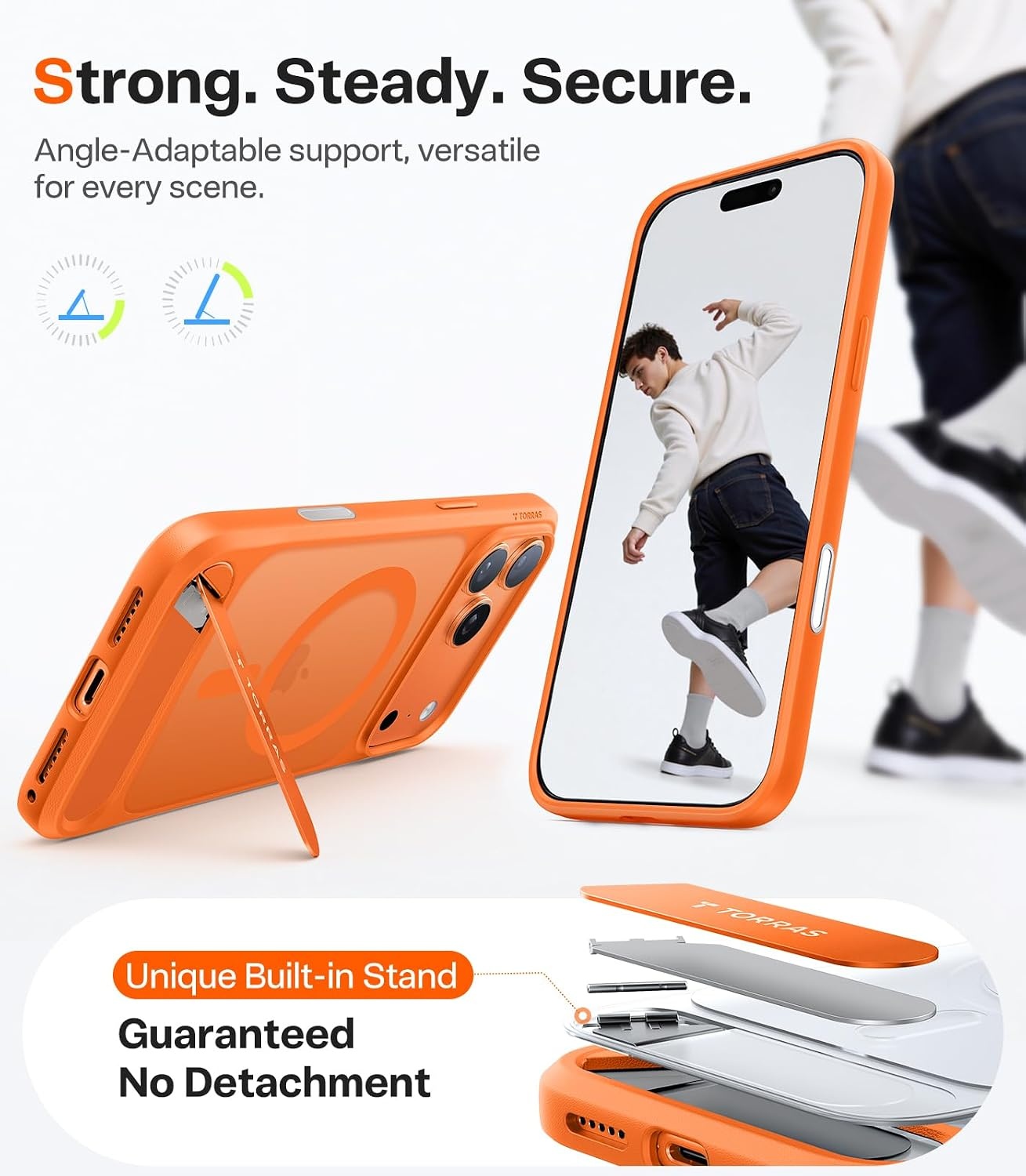 image:imageTORRAS Upgraded Magnetic amp Stand for iPhone 14 Pro Case Military Grade Drop Tested Compatible with MagSafe Slim Thin Light Frosted Case for iPhone 14 Pro Phone Case Professional 61 BlackBright Orange17 Pro
