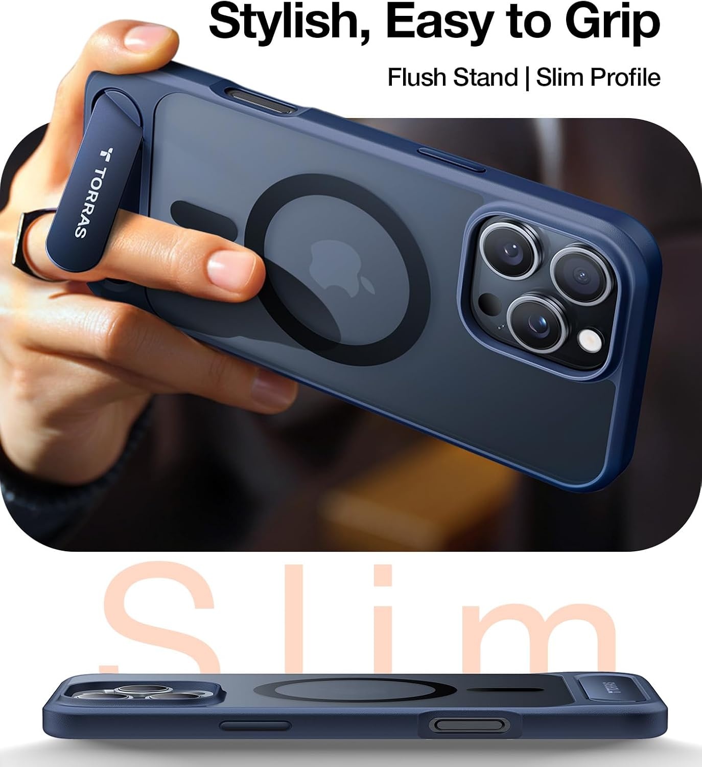 image:imageTORRAS Upgraded Magnetic amp Stand for iPhone 14 Pro Case Military Grade Drop Tested Compatible with MagSafe Slim Thin Light Frosted Case for iPhone 14 Pro Phone Case Professional 61 BlackBlue