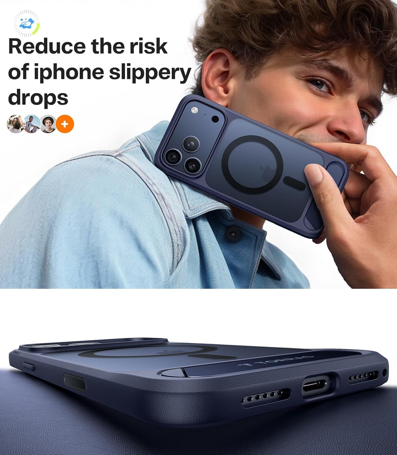 image:imageTORRAS Upgraded Magnetic amp Stand for iPhone 14 Pro Case Military Grade Drop Tested Compatible with MagSafe Slim Thin Light Frosted Case for iPhone 14 Pro Phone Case Professional 61 BlackBlue17 Pro