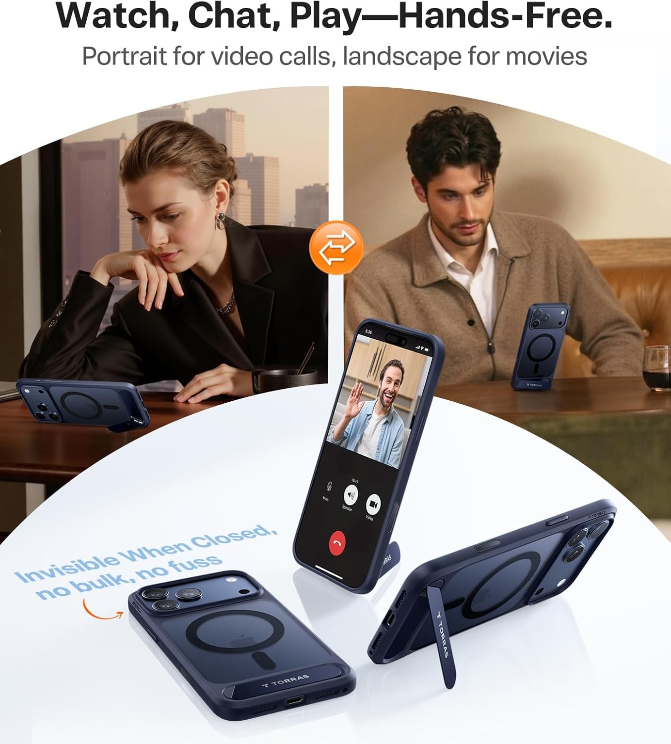 image:imageTORRAS Upgraded Magnetic amp Stand for iPhone 14 Pro Case Military Grade Drop Tested Compatible with MagSafe Slim Thin Light Frosted Case for iPhone 14 Pro Phone Case Professional 61 BlackBlue17 Pro