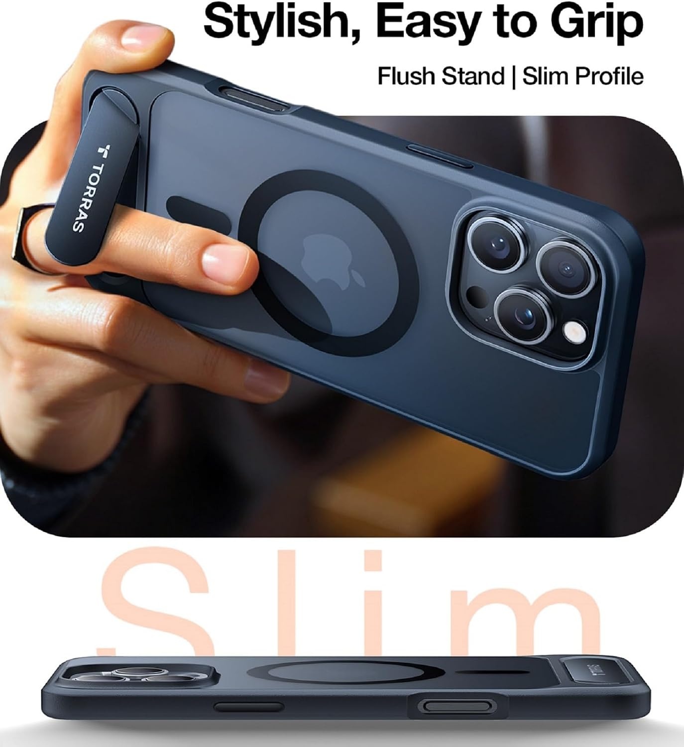 image:imageTORRAS Upgraded Magnetic amp Stand for iPhone 14 Pro Case Military Grade Drop Tested Compatible with MagSafe Slim Thin Light Frosted Case for iPhone 14 Pro Phone Case Professional 61 BlackBlack