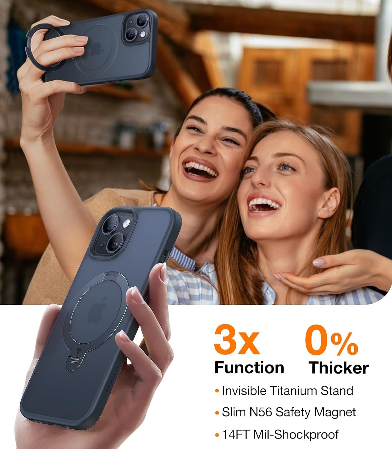 image:imageTORRAS Upgraded Ostand 360 Spin Magnetic for iPhone 13 CaseiPhone 14 case Military Grade ShockproofCompatible with MagSafeBuild in Kickstand Translucent Slim Back Soft Edge Black