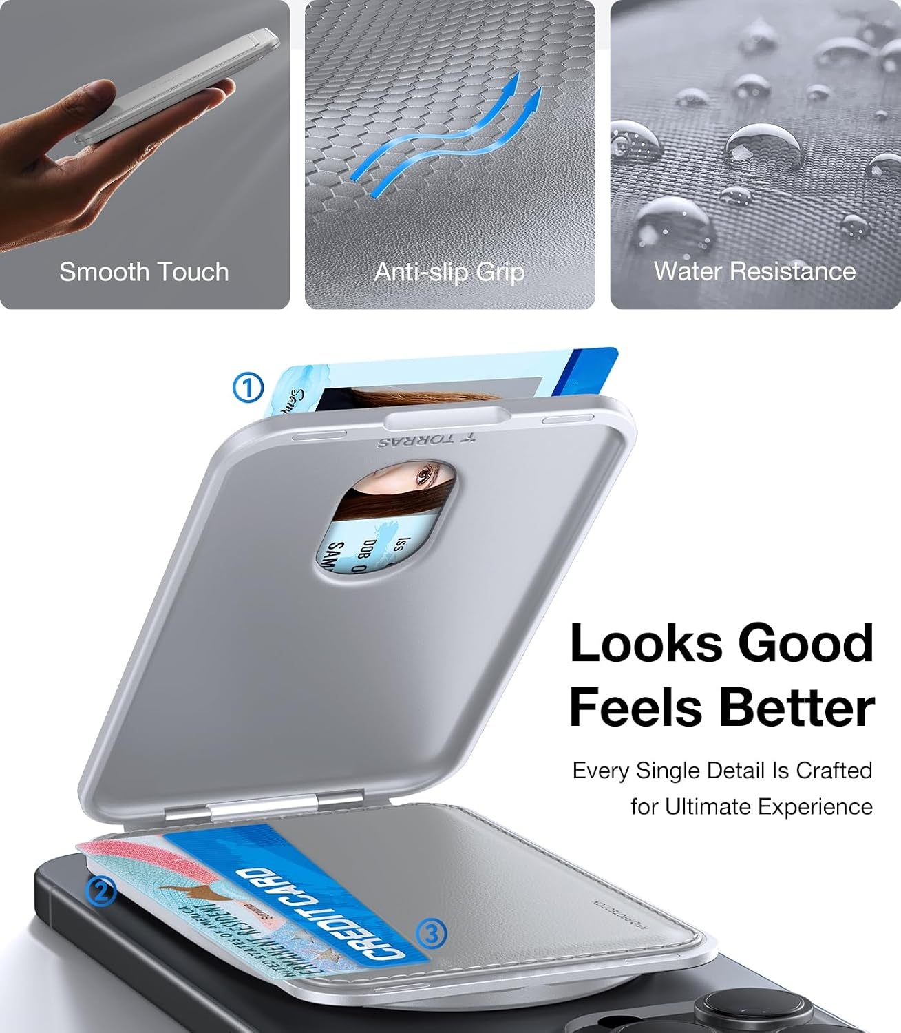 image:imageTORRAS for MagSafe Wallet 360Spin Magnetic Stand 18N Strongest Magnet 3 Card Holder Leather Minimalist Slim Wallet for iPhone 1615141312 Samsung Galaxy amp Google with Magnetic Case GreyGrey