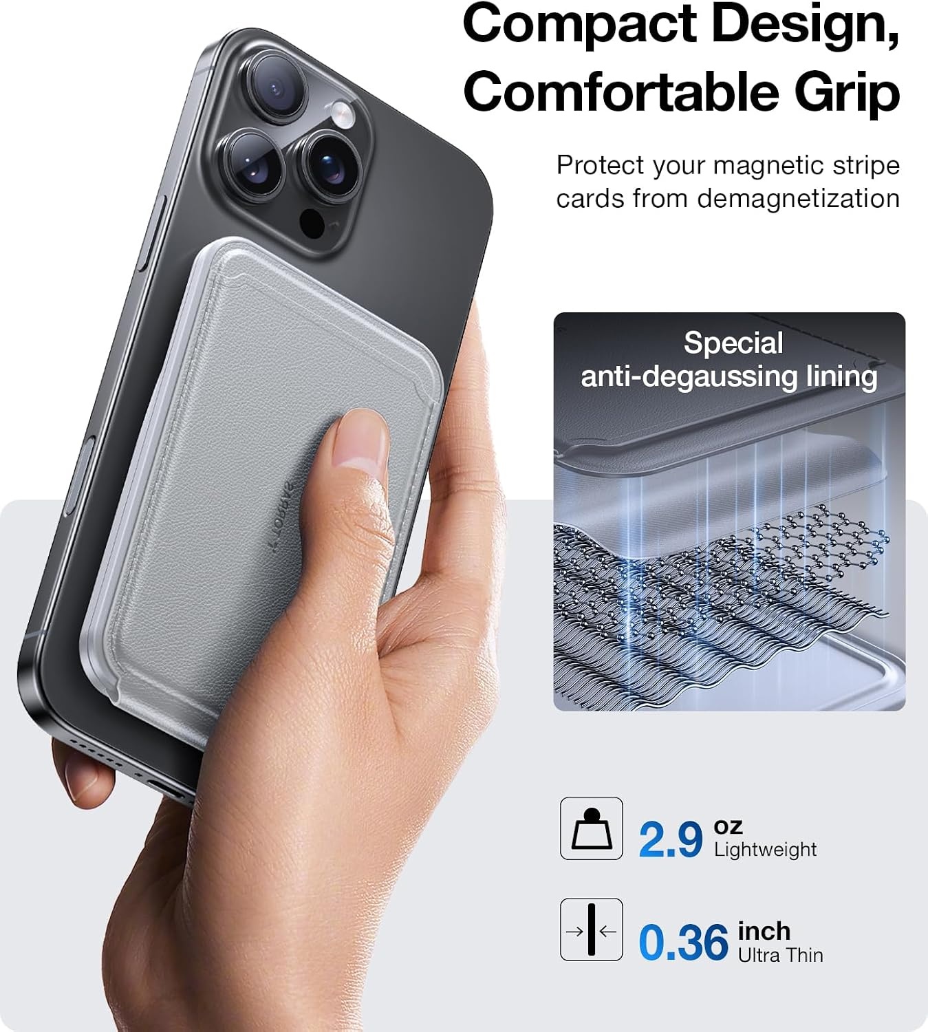 image:imageTORRAS for MagSafe Wallet 360Spin Magnetic Stand 18N Strongest Magnet 3 Card Holder Leather Minimalist Slim Wallet for iPhone 1615141312 Samsung Galaxy amp Google with Magnetic Case GreyGrey