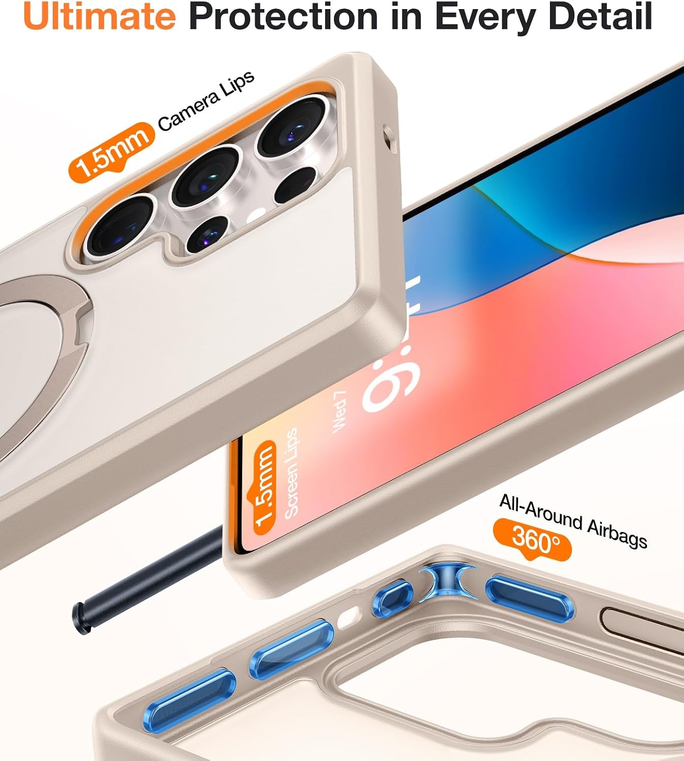 image:imageTORRAS for S25 Ultra Case 4X Military Grade Drop Tested Build in Stand Fit for Magsafe Shockproof Slim Protective for Samsung Galaxy S25 Ultra Case ClearApricot