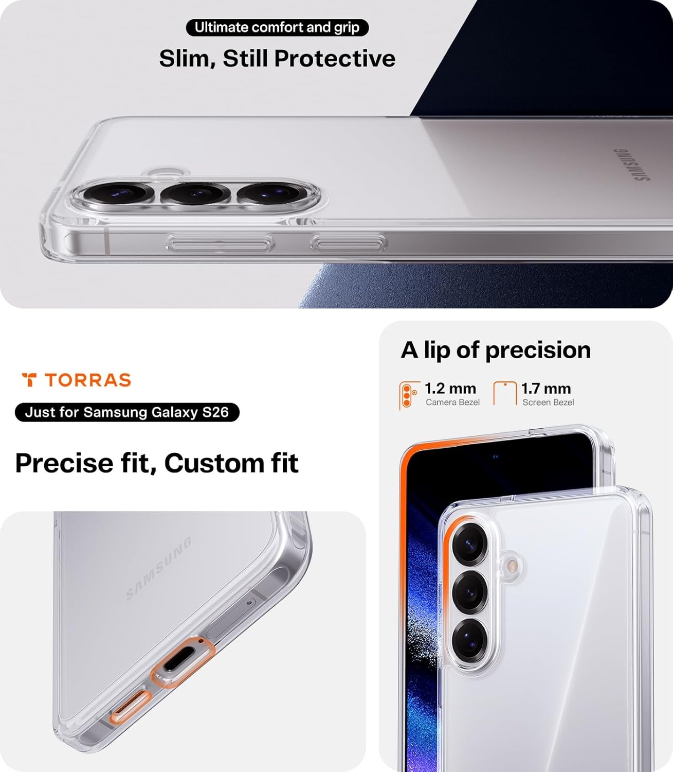 image:imageTORRAS for Samsung Galaxy S26 Ultra Case Clear 2026 Upgraded NonYellowing 12FT MilitaryGrade Protection Transparent Slim Case for Samsung S26 Ultra Case Thin Diamond Clear Hard 69Clear