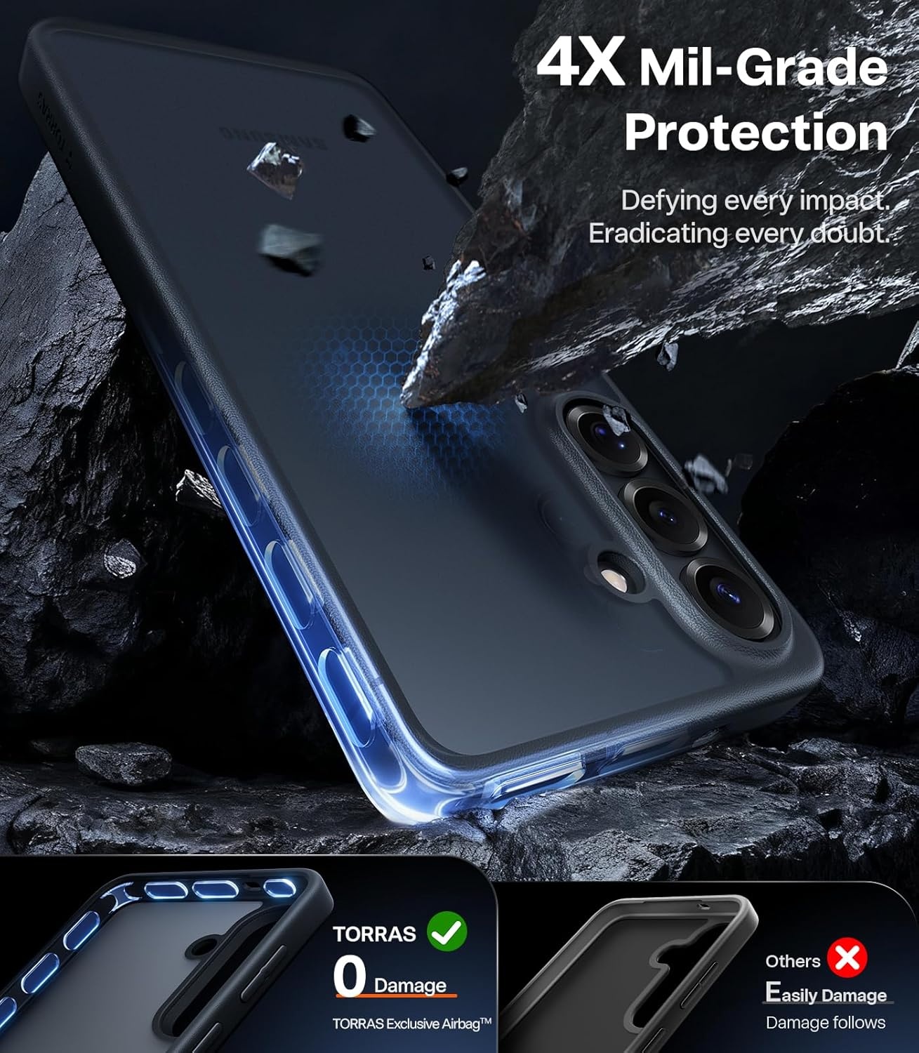 image:imageTORRAS for Samsung Galaxy S26 Ultra Case Clear 2026 Upgraded NonYellowing 12FT MilitaryGrade Protection Transparent Slim Case for Samsung S26 Ultra Case Thin Diamond Clear Hard 69Black
