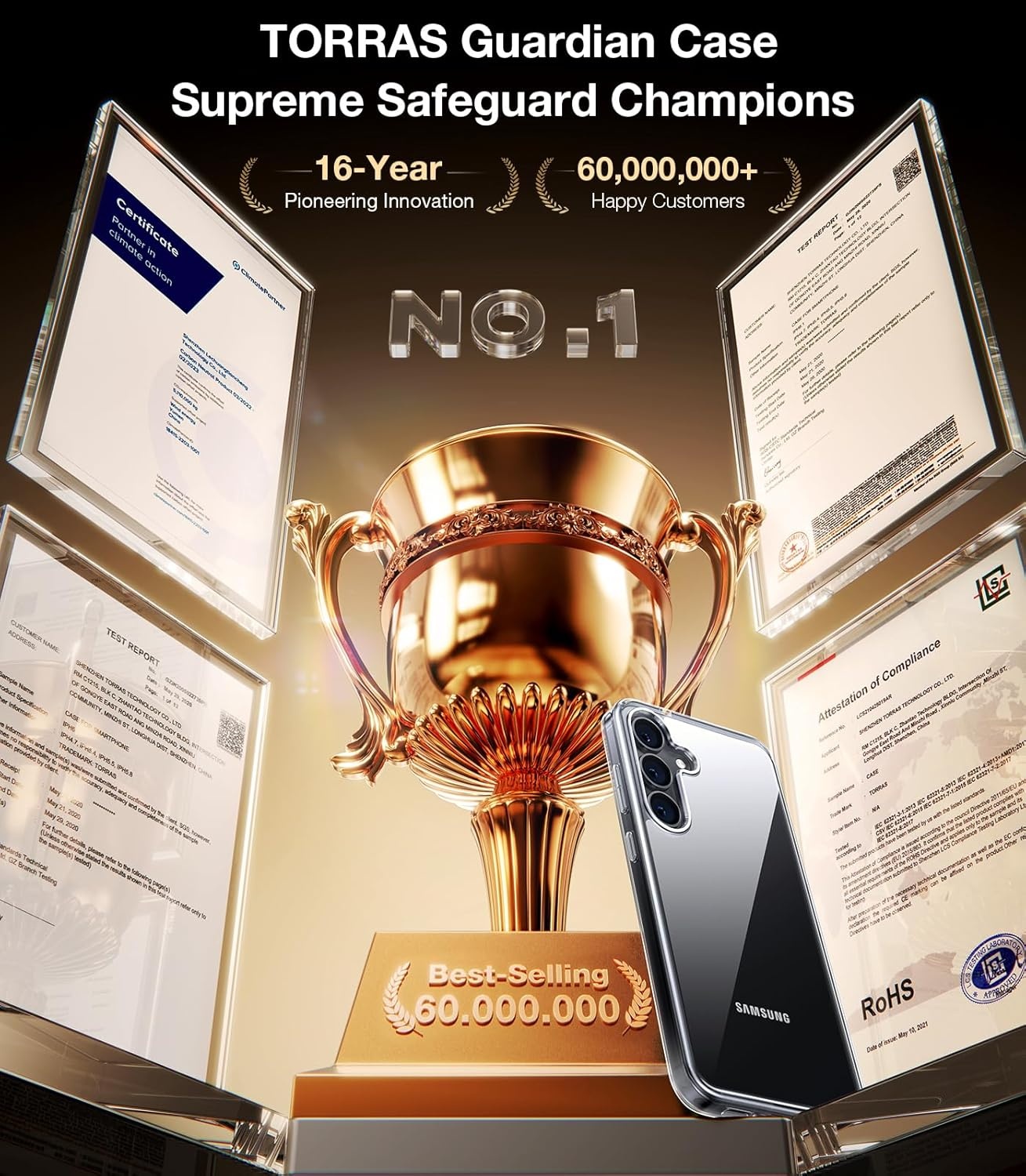 image:imageTORRAS for Samsung Galaxy S26 Ultra Case Clear 2026 Upgraded NonYellowing 12FT MilitaryGrade Protection Transparent Slim Case for Samsung S26 Ultra Case Thin Diamond Clear Hard 69Clear