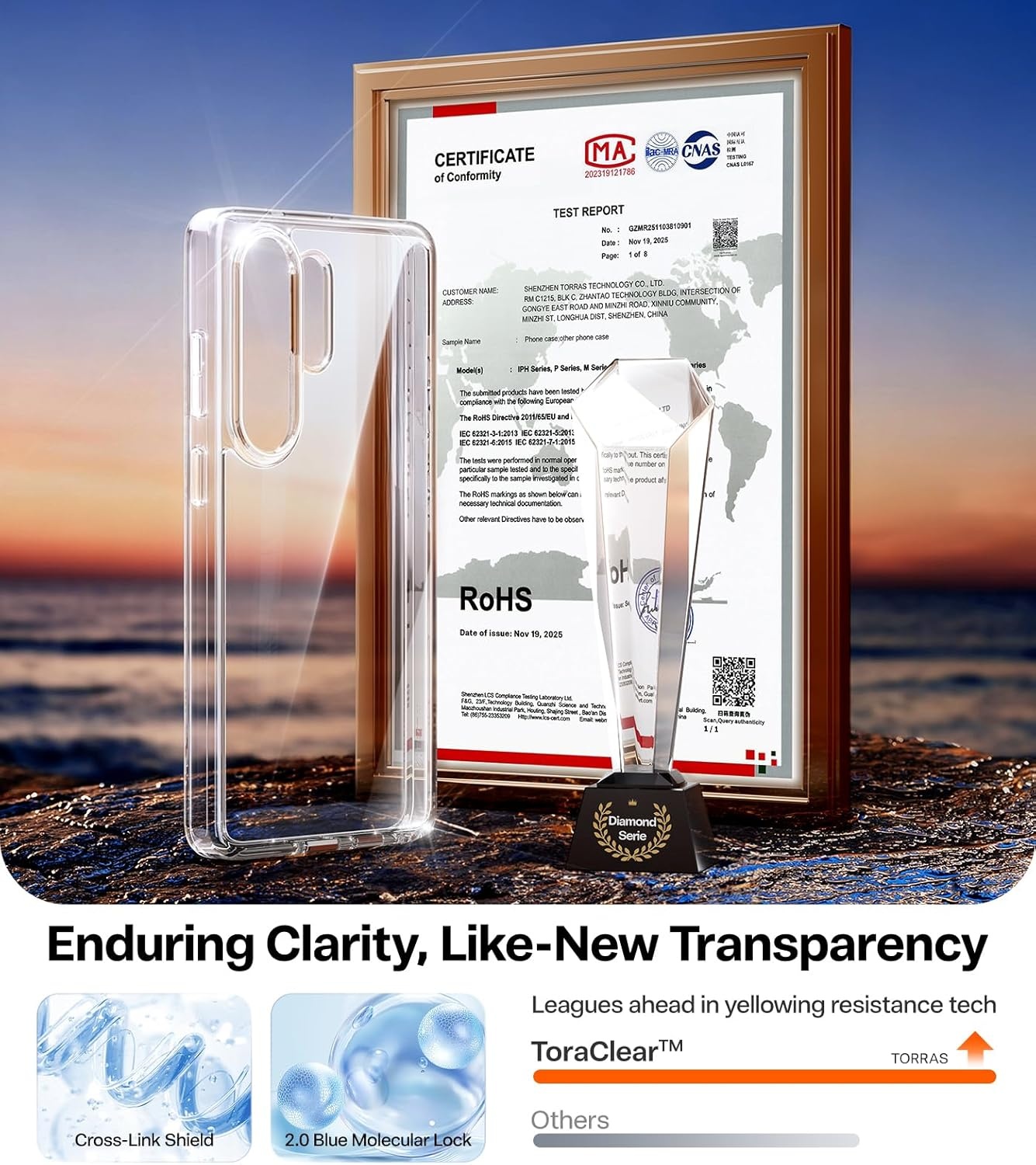 image:imageTORRAS for Samsung Galaxy S26 Ultra Case Clear 2026 Upgraded NonYellowing 12FT MilitaryGrade Protection Transparent Slim Case for Samsung S26 Ultra Case Thin Diamond Clear Hard 69Clear