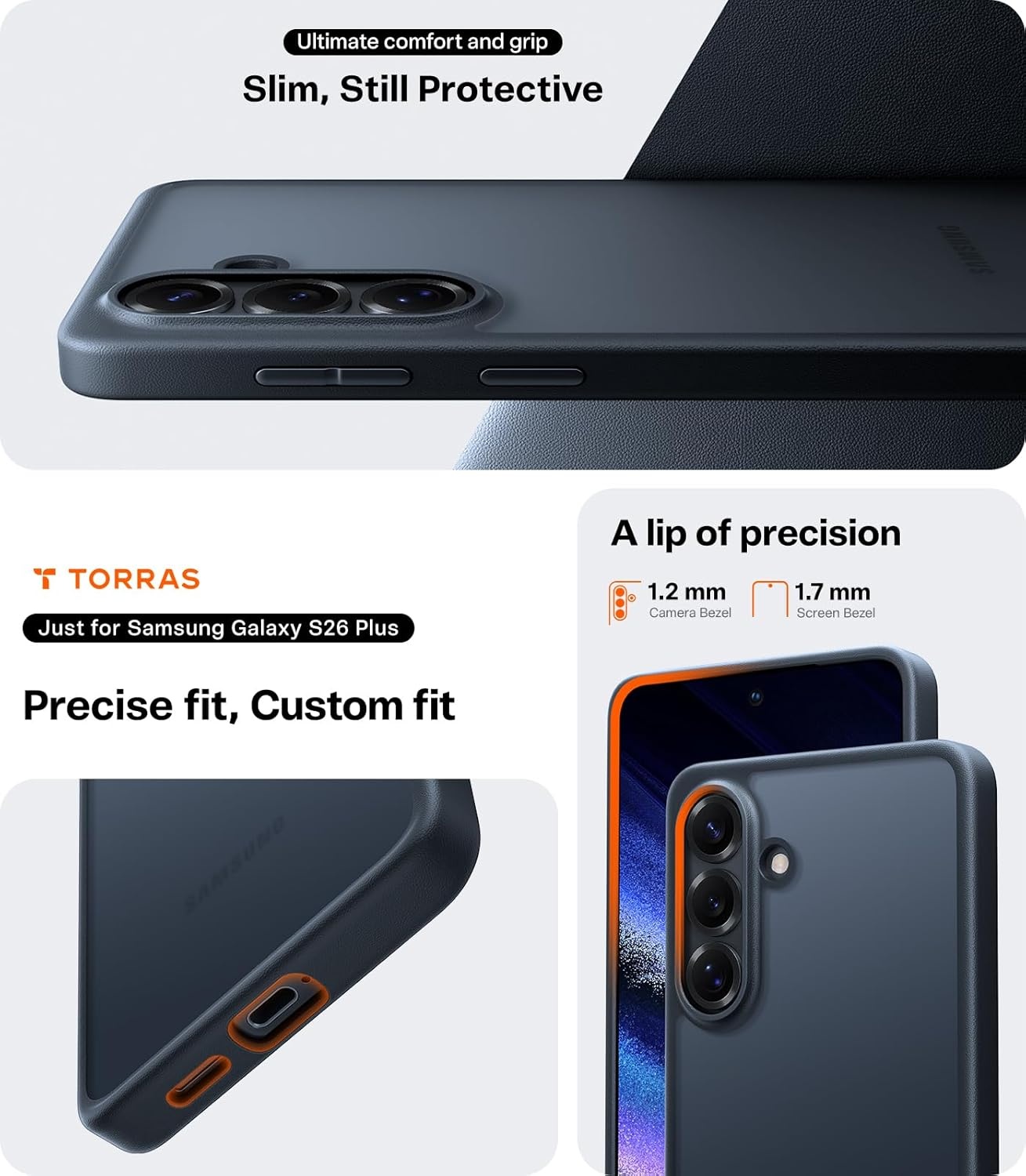 image:imageTORRAS for Samsung Galaxy S26 Ultra Case Clear 2026 Upgraded NonYellowing 12FT MilitaryGrade Protection Transparent Slim Case for Samsung S26 Ultra Case Thin Diamond Clear Hard 69Black