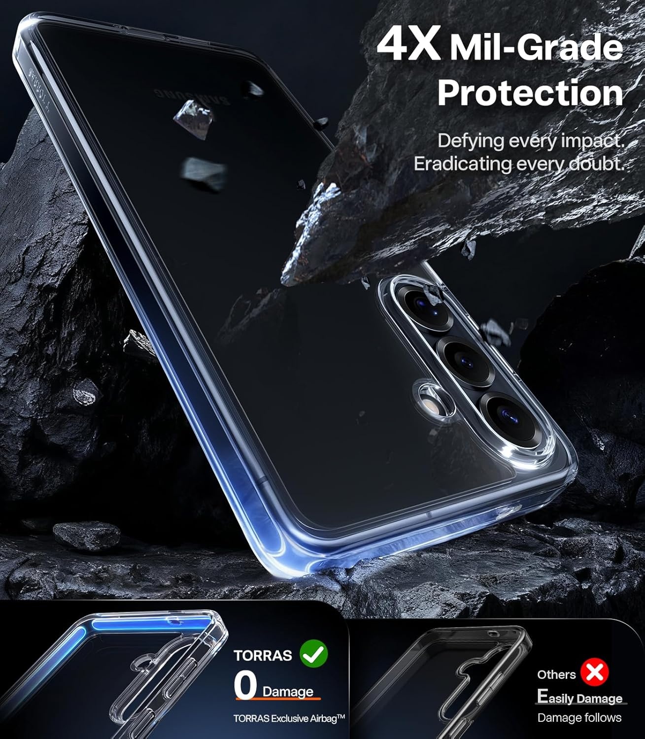 image:imageTORRAS for Samsung Galaxy S26 Ultra Case Clear 2026 Upgraded NonYellowing 12FT MilitaryGrade Protection Transparent Slim Case for Samsung S26 Ultra Case Thin Diamond Clear Hard 69Clear