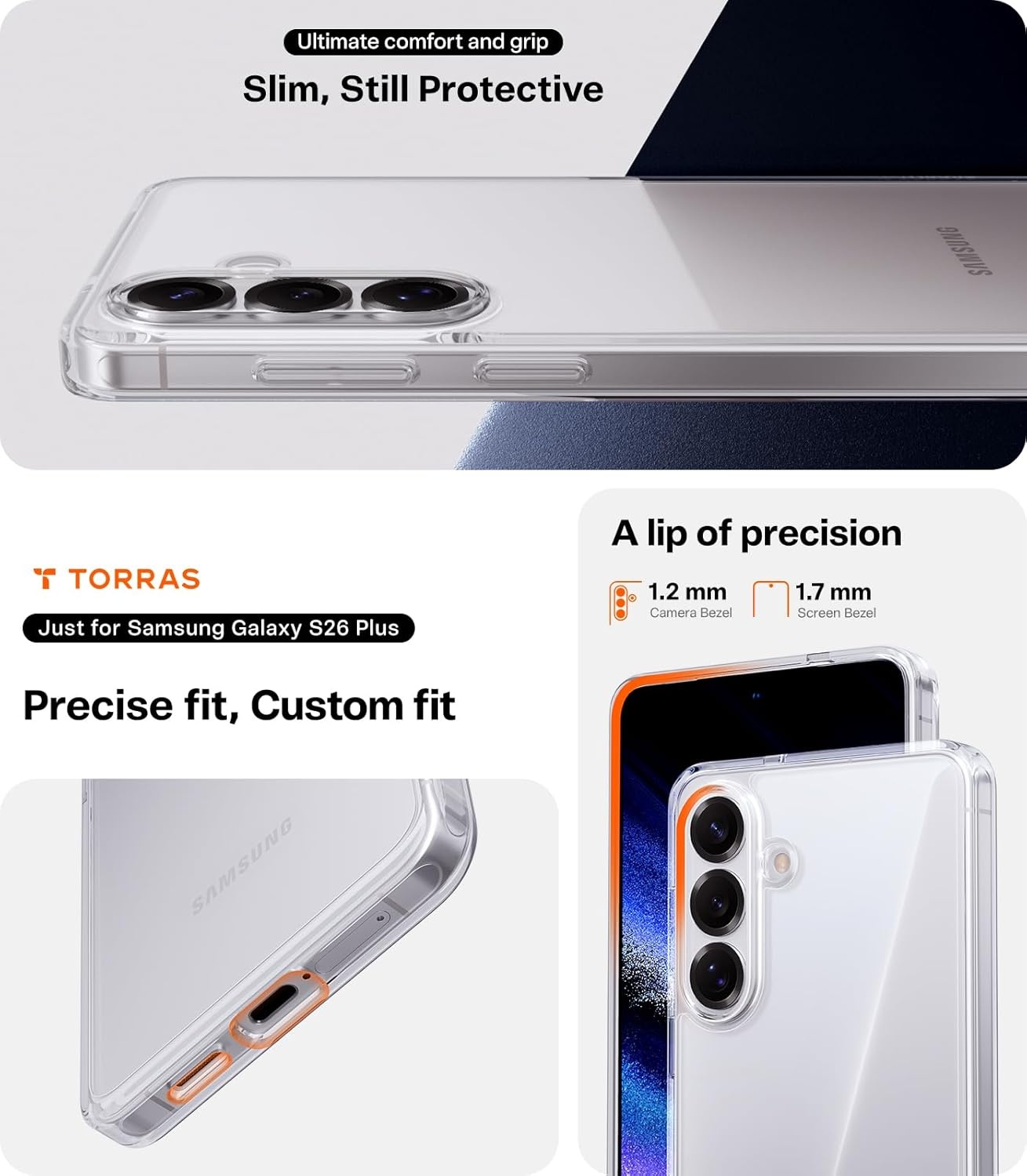 image:imageTORRAS for Samsung Galaxy S26 Ultra Case Clear 2026 Upgraded NonYellowing 12FT MilitaryGrade Protection Transparent Slim Case for Samsung S26 Ultra Case Thin Diamond Clear Hard 69Clear